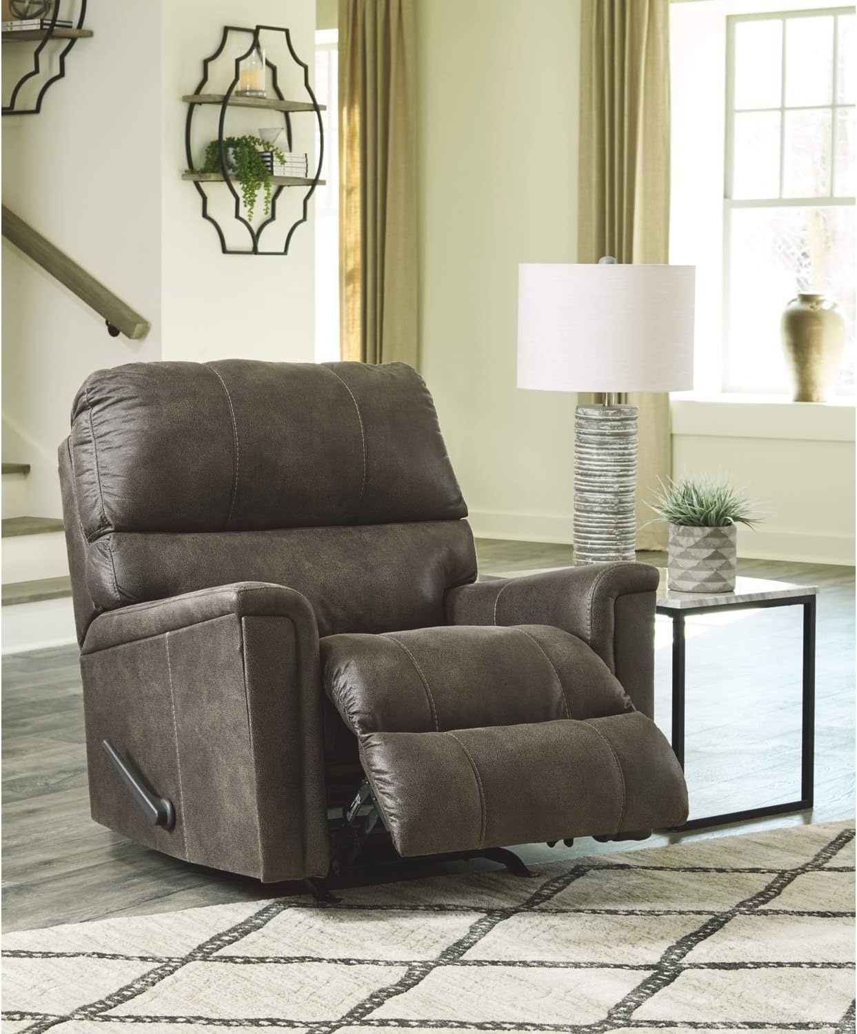 image:imageSignature Design by Ashley Navi Traditional Faux Leather Manual Rocker Recliner GrayGrey