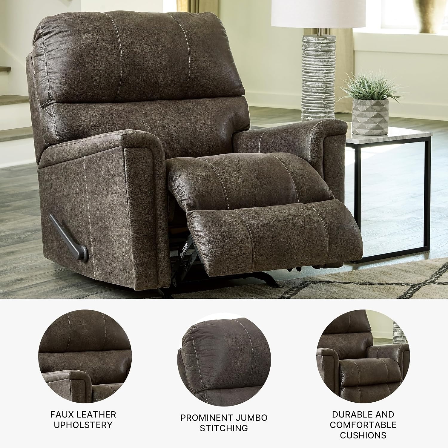 image:imageSignature Design by Ashley Navi Traditional Faux Leather Manual Rocker Recliner GrayGrey