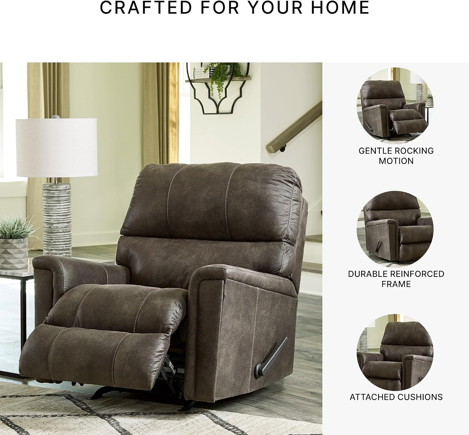 image:imageSignature Design by Ashley Navi Traditional Faux Leather Manual Rocker Recliner GrayGrey