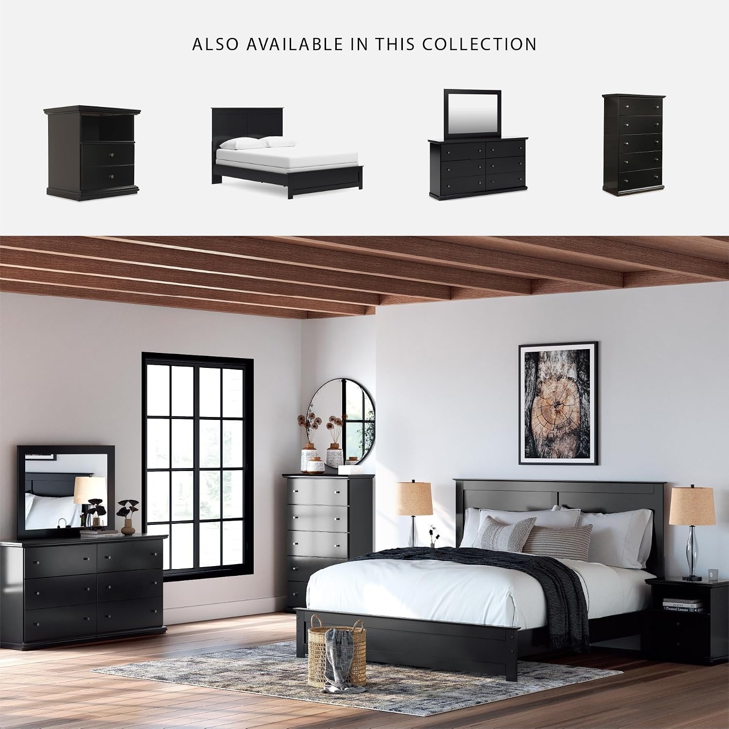 image:imageSignature Design by Ashley Robbinsdale Transitional 54 in 6Drawer Dresser and Mirror with Felt Lined Top WhiteBlack