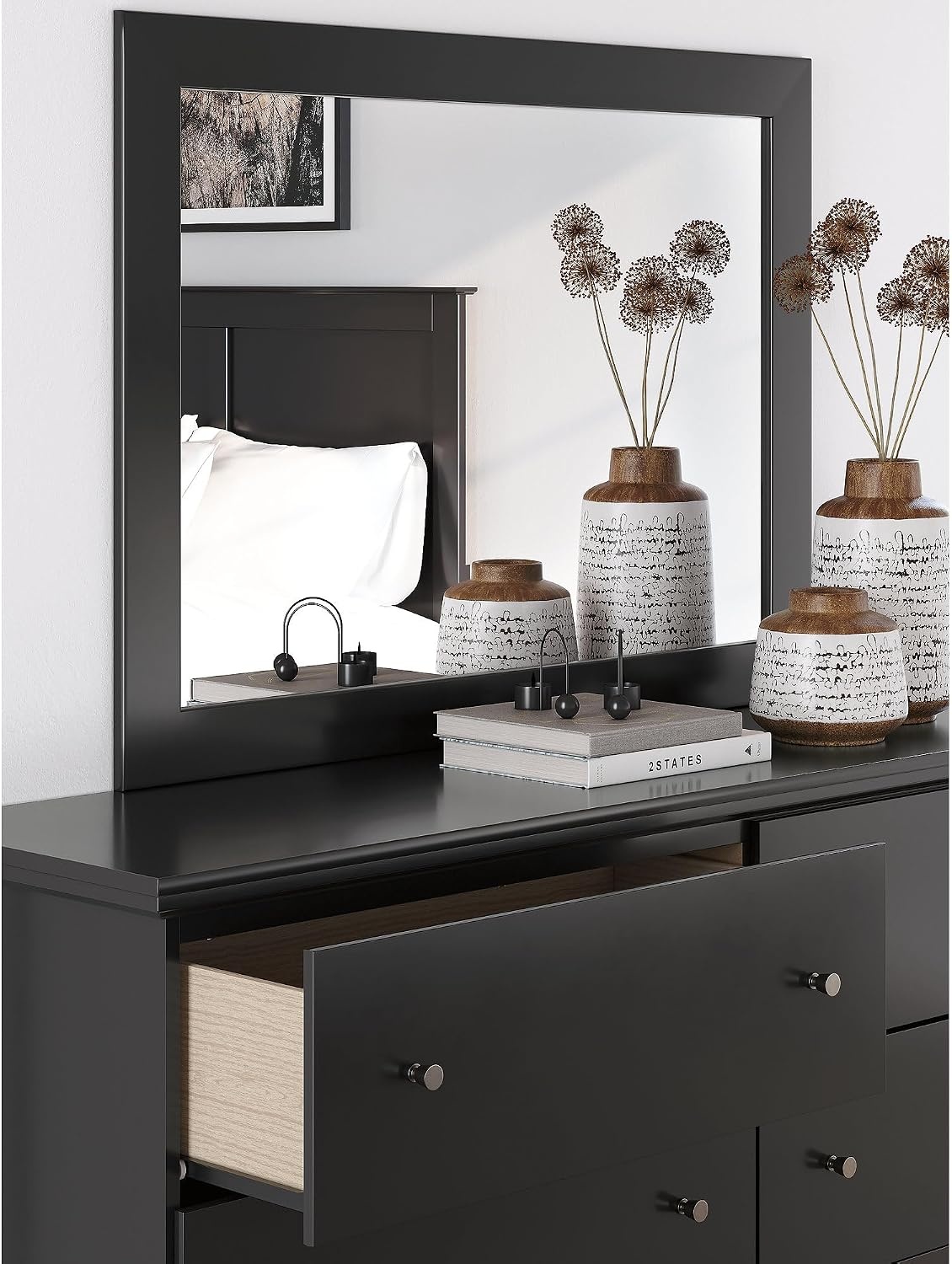 image:imageSignature Design by Ashley Robbinsdale Transitional 54 in 6Drawer Dresser and Mirror with Felt Lined Top WhiteBlack
