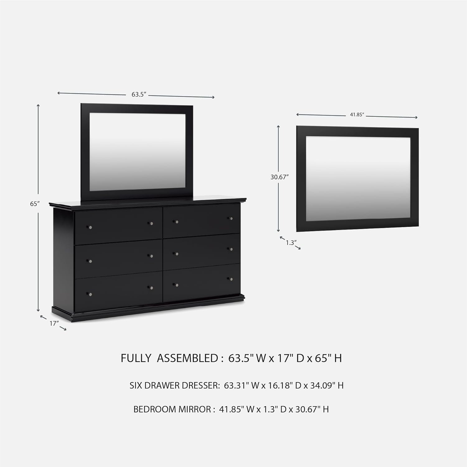 image:imageSignature Design by Ashley Robbinsdale Transitional 54 in 6Drawer Dresser and Mirror with Felt Lined Top WhiteBlack