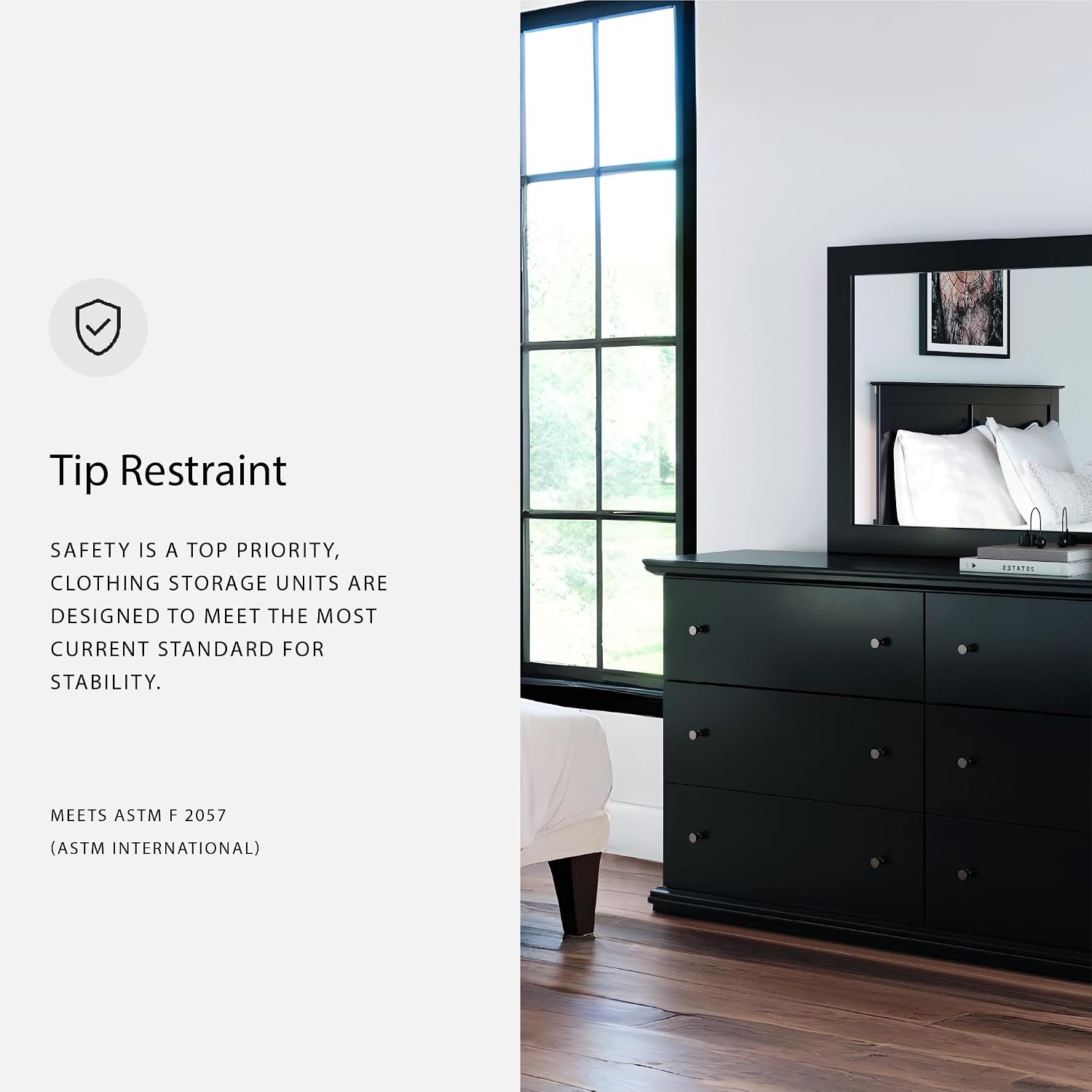 image:imageSignature Design by Ashley Robbinsdale Transitional 54 in 6Drawer Dresser and Mirror with Felt Lined Top WhiteBlack