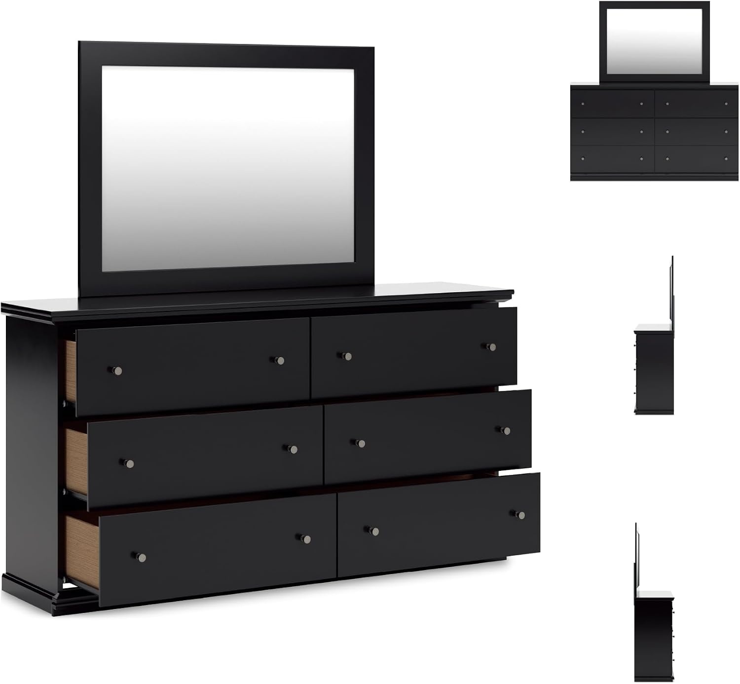 image:imageSignature Design by Ashley Robbinsdale Transitional 54 in 6Drawer Dresser and Mirror with Felt Lined Top WhiteBlack