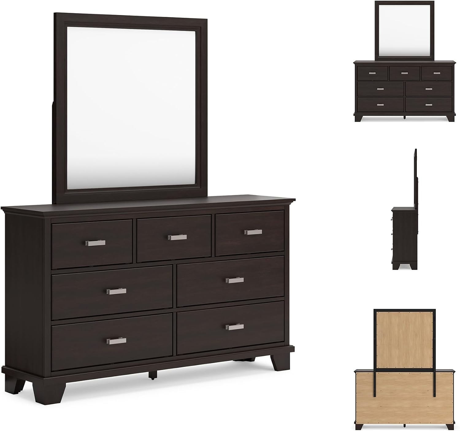 image:imageSignature Design by Ashley Robbinsdale Transitional 54 in 6Drawer Dresser and Mirror with Felt Lined Top WhiteBlackish Brown