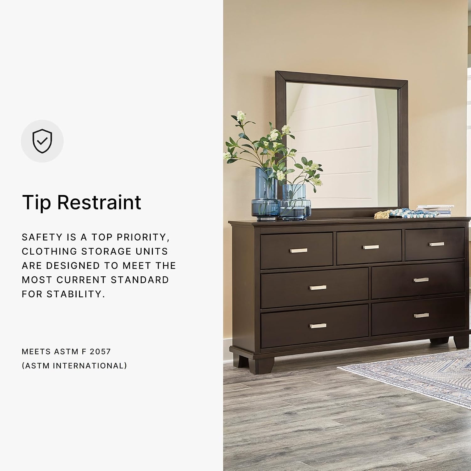 image:imageSignature Design by Ashley Robbinsdale Transitional 54 in 6Drawer Dresser and Mirror with Felt Lined Top WhiteBlackish Brown