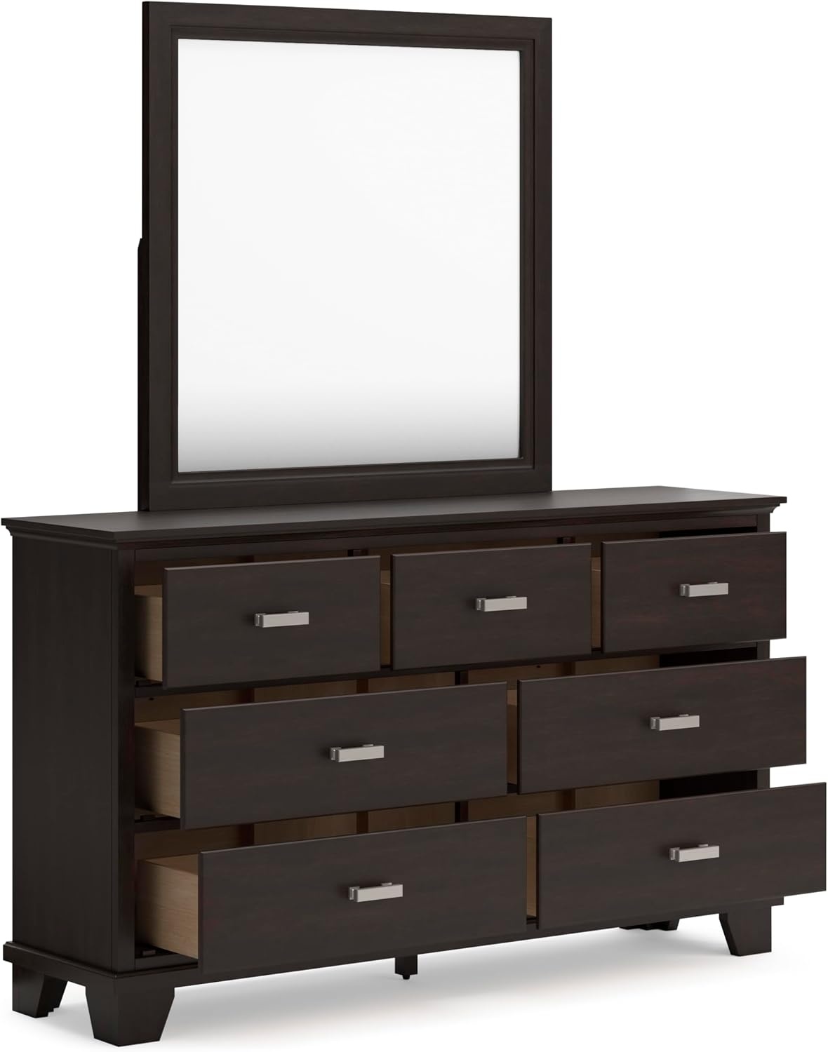 image:imageSignature Design by Ashley Robbinsdale Transitional 54 in 6Drawer Dresser and Mirror with Felt Lined Top WhiteBlackish Brown