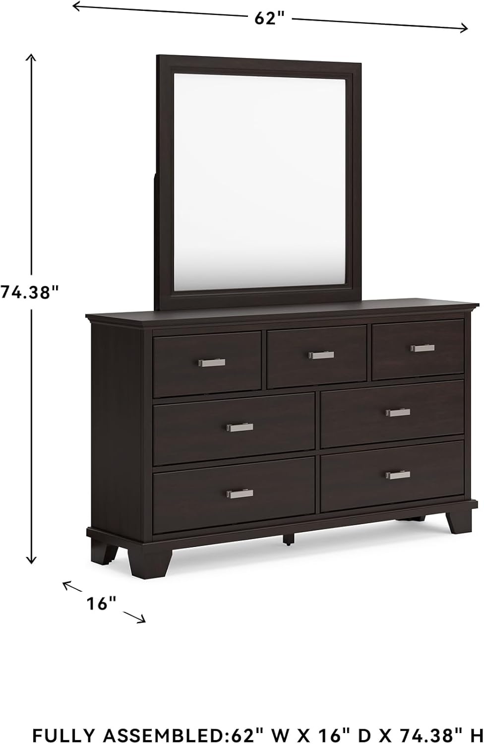 image:imageSignature Design by Ashley Robbinsdale Transitional 54 in 6Drawer Dresser and Mirror with Felt Lined Top WhiteBlackish Brown