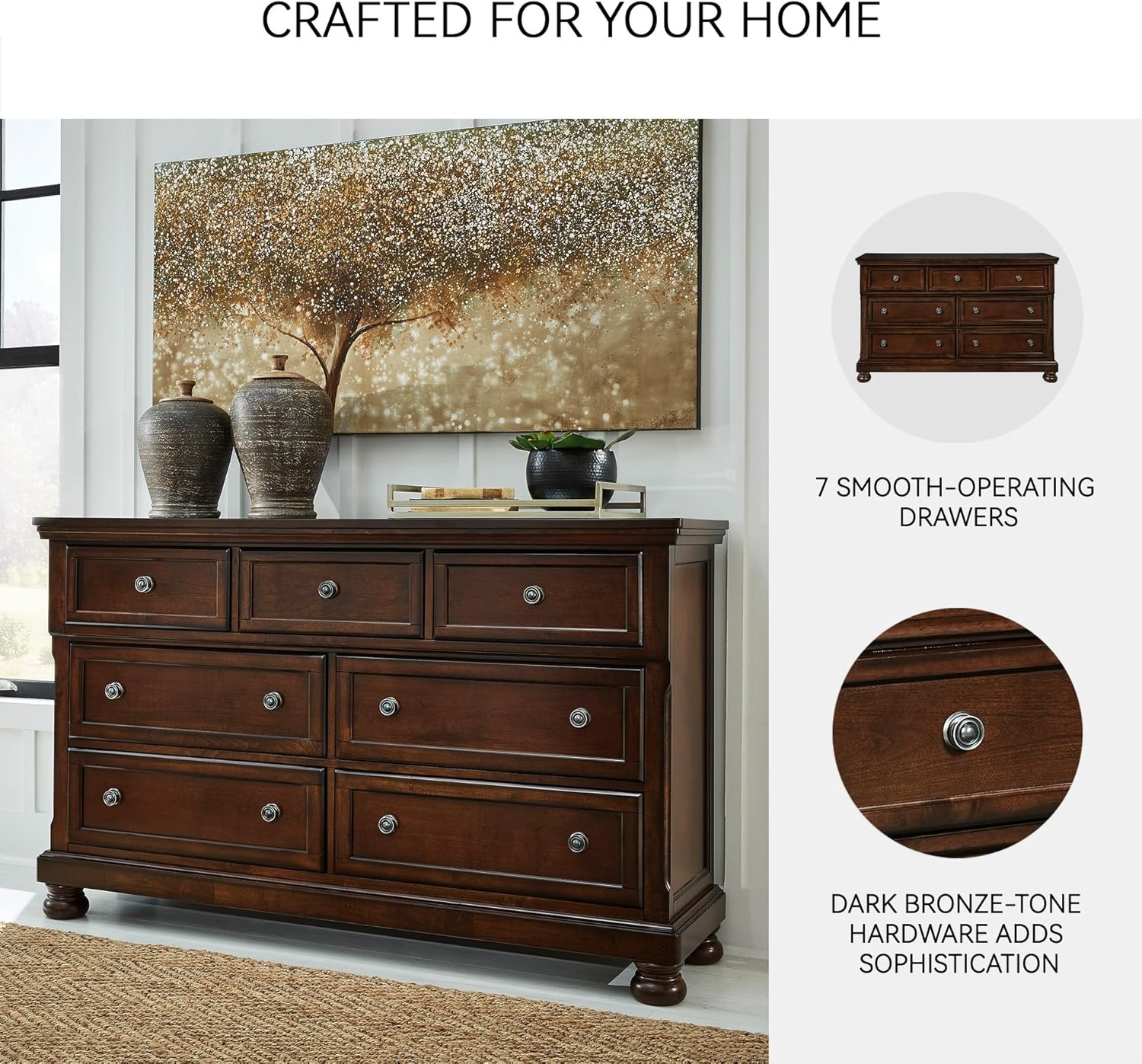 image:imageSignature Design by Ashley Robbinsdale Transitional 54 in 6Drawer Dresser and Mirror with Felt Lined Top WhiteDark Brown
