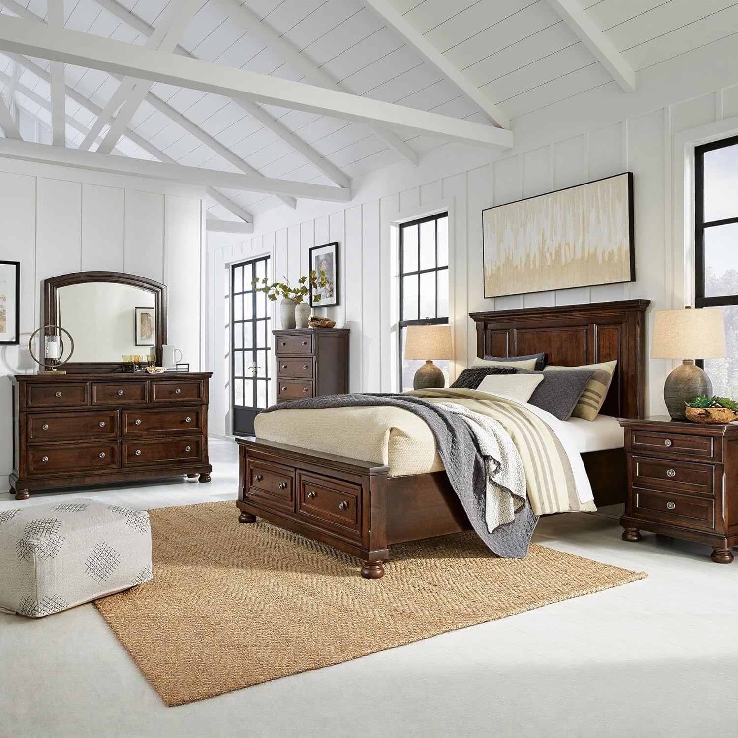 image:imageSignature Design by Ashley Robbinsdale Transitional 54 in 6Drawer Dresser and Mirror with Felt Lined Top WhiteDark Brown