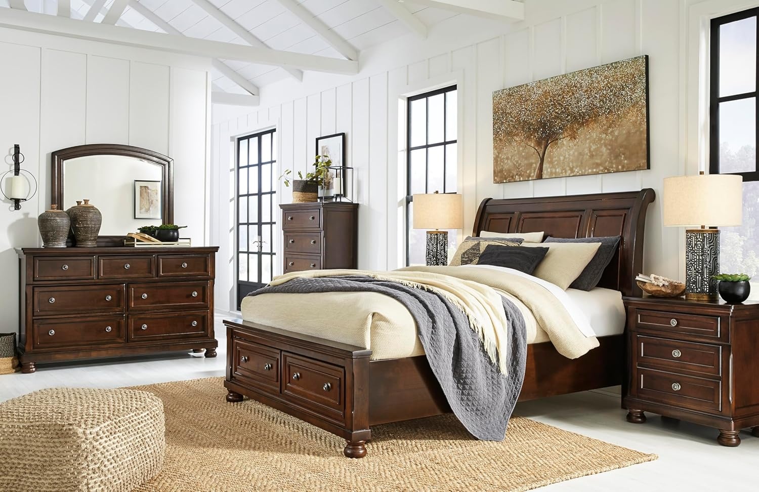 image:imageSignature Design by Ashley Robbinsdale Transitional 54 in 6Drawer Dresser and Mirror with Felt Lined Top WhiteDark Brown