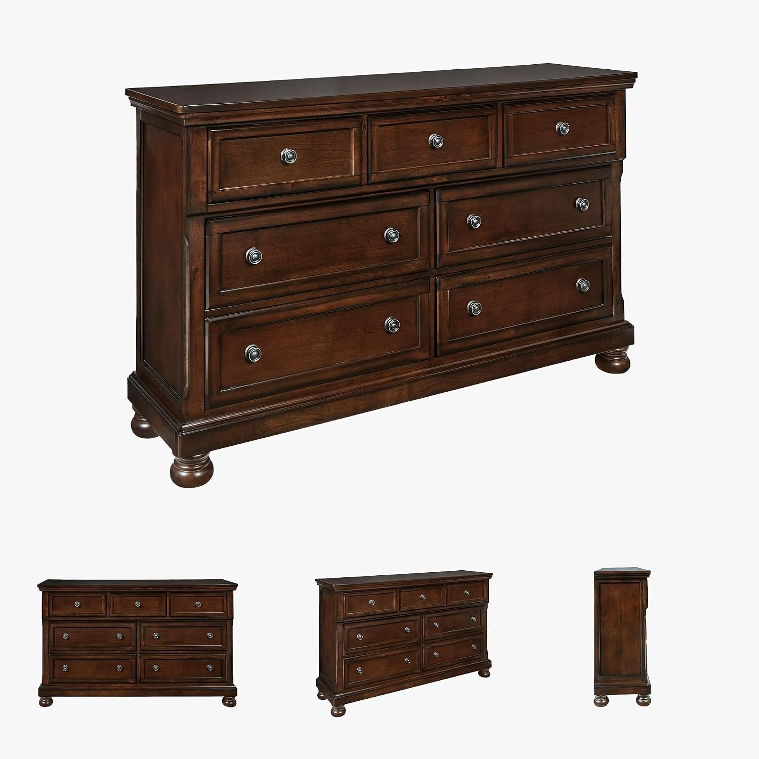 image:imageSignature Design by Ashley Robbinsdale Transitional 54 in 6Drawer Dresser and Mirror with Felt Lined Top WhiteDark Brown