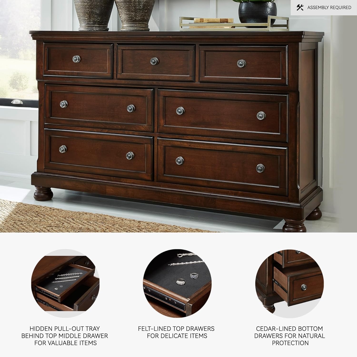 image:imageSignature Design by Ashley Robbinsdale Transitional 54 in 6Drawer Dresser and Mirror with Felt Lined Top WhiteDark Brown
