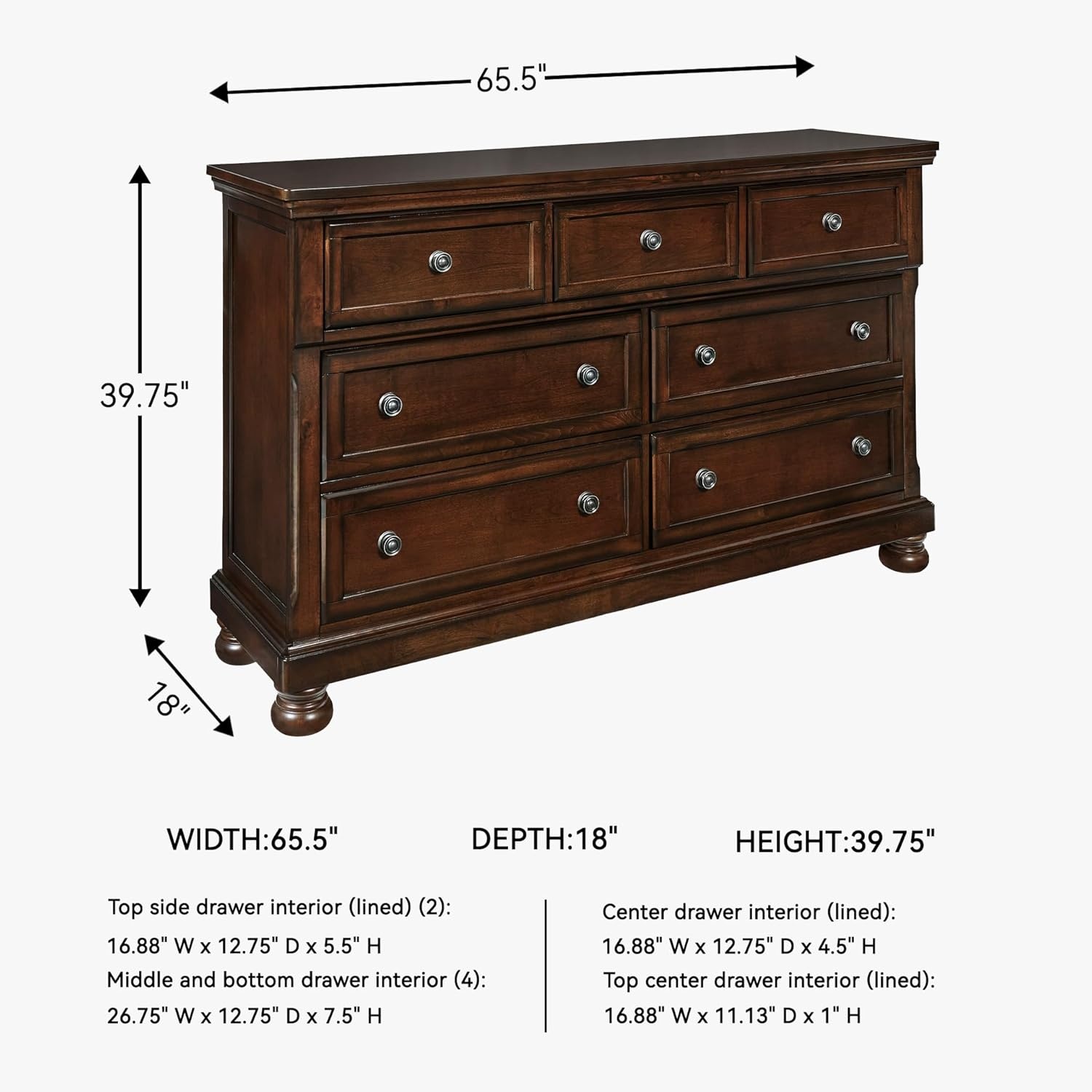 image:imageSignature Design by Ashley Robbinsdale Transitional 54 in 6Drawer Dresser and Mirror with Felt Lined Top WhiteDark Brown