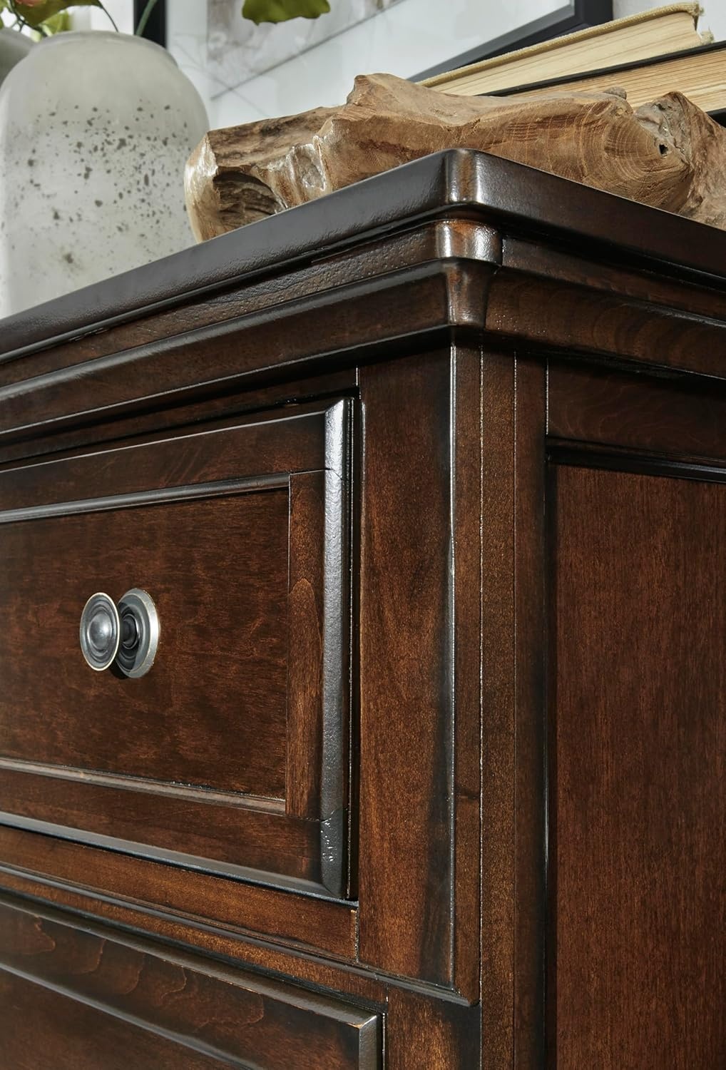 image:imageSignature Design by Ashley Robbinsdale Transitional 54 in 6Drawer Dresser and Mirror with Felt Lined Top WhiteDark Brown