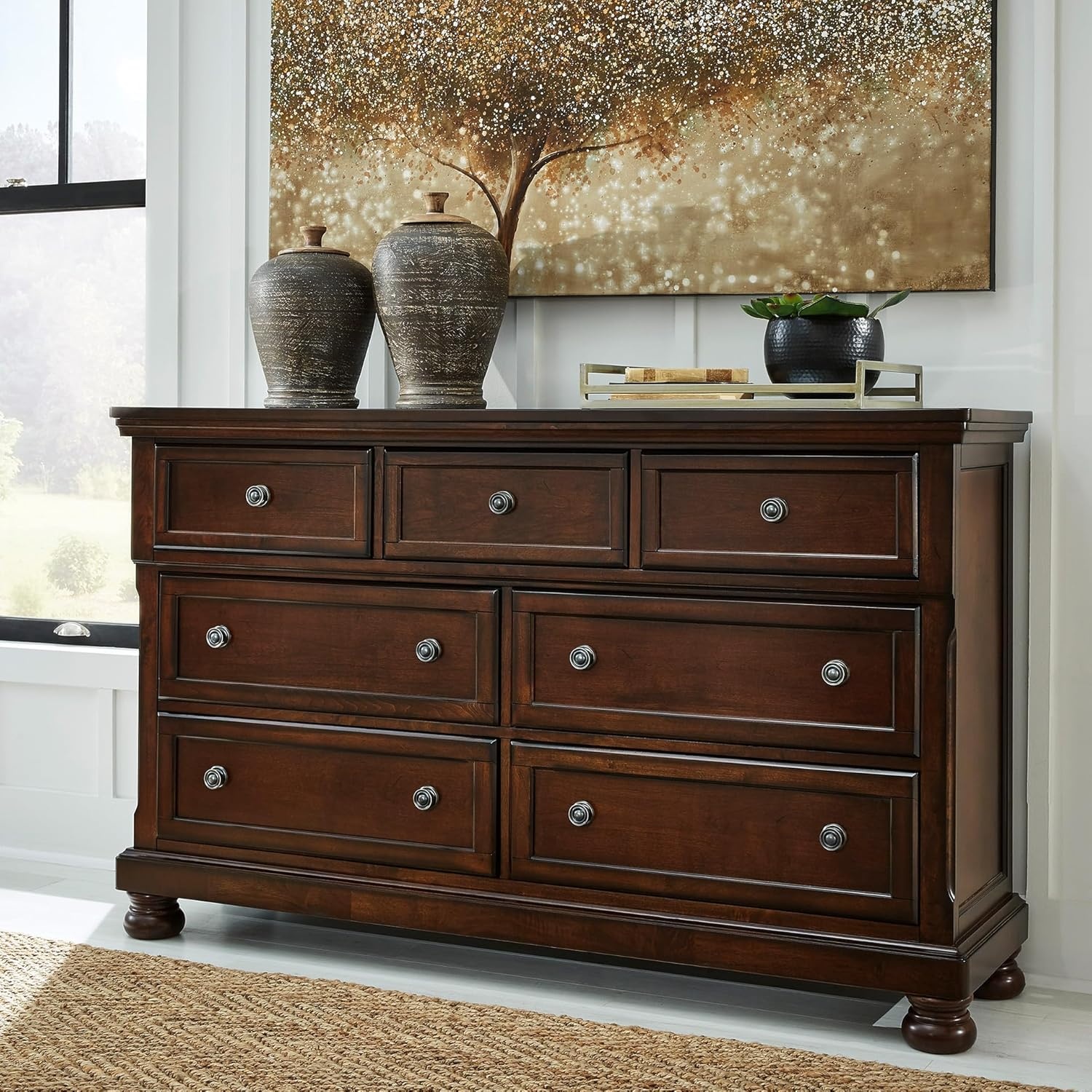 image:imageSignature Design by Ashley Robbinsdale Transitional 54 in 6Drawer Dresser and Mirror with Felt Lined Top WhiteDark Brown