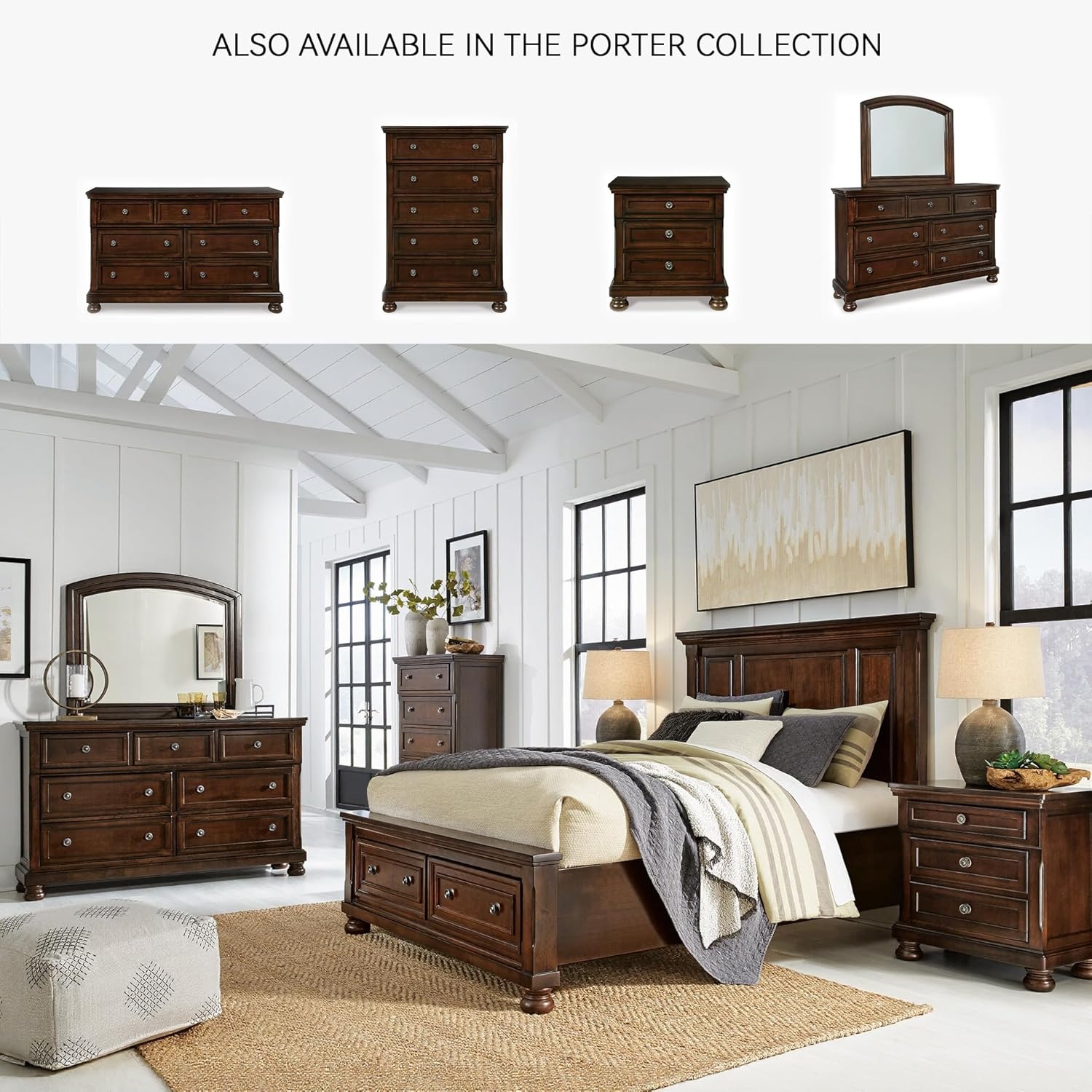 image:imageSignature Design by Ashley Robbinsdale Transitional 54 in 6Drawer Dresser and Mirror with Felt Lined Top WhiteDark Brown