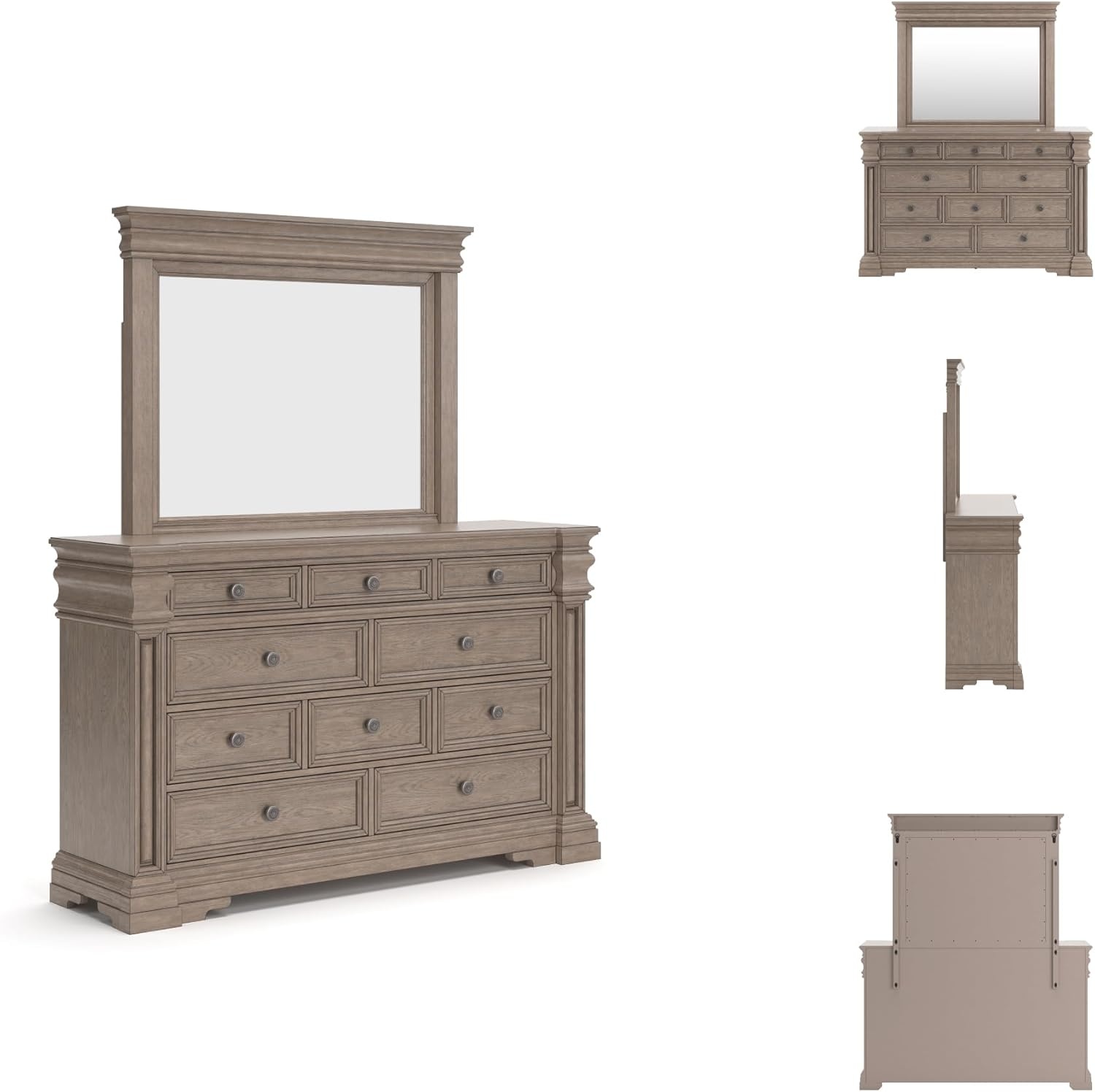 image:imageSignature Design by Ashley Robbinsdale Transitional 54 in 6Drawer Dresser and Mirror with Felt Lined Top WhiteLight Grayish Brown
