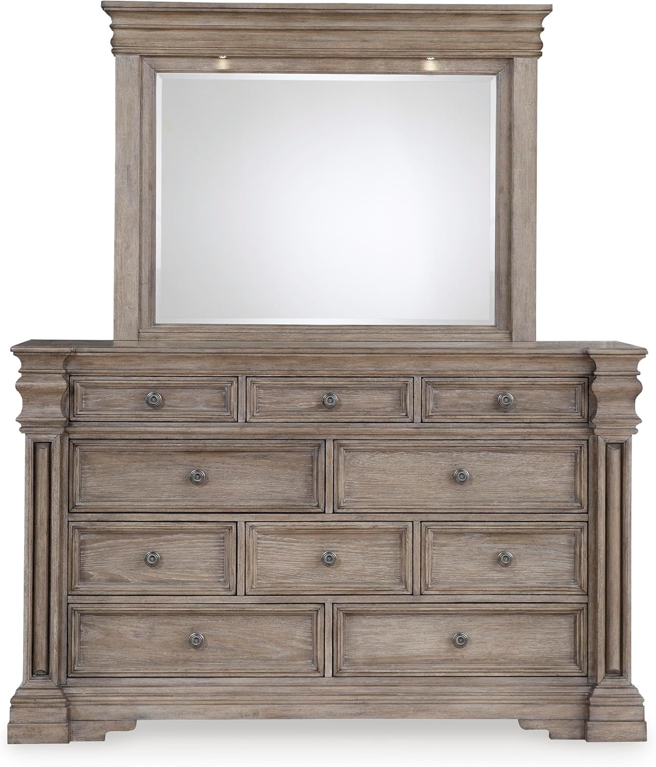 image:imageSignature Design by Ashley Robbinsdale Transitional 54 in 6Drawer Dresser and Mirror with Felt Lined Top WhiteLight Grayish Brown