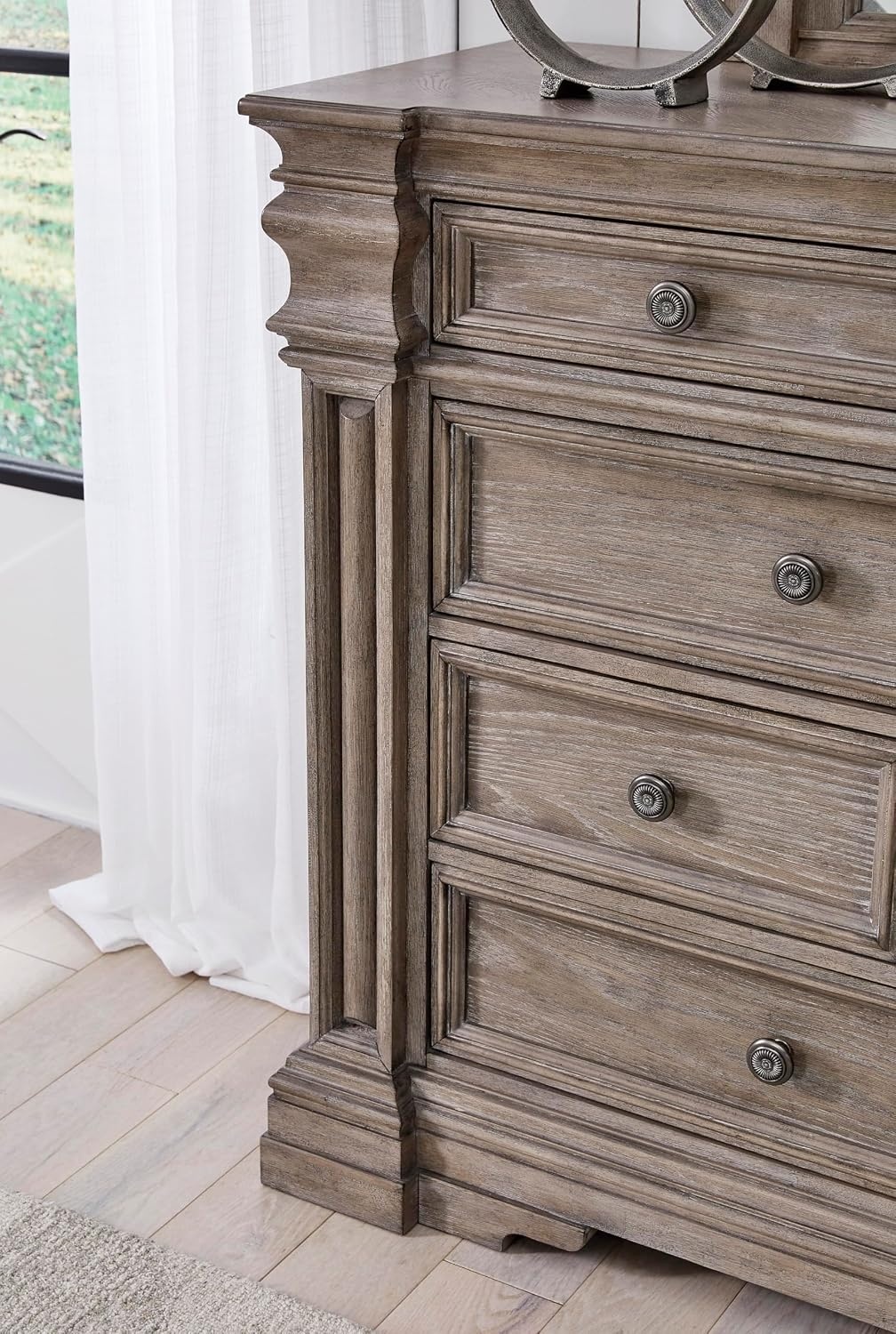 image:imageSignature Design by Ashley Robbinsdale Transitional 54 in 6Drawer Dresser and Mirror with Felt Lined Top WhiteLight Grayish Brown