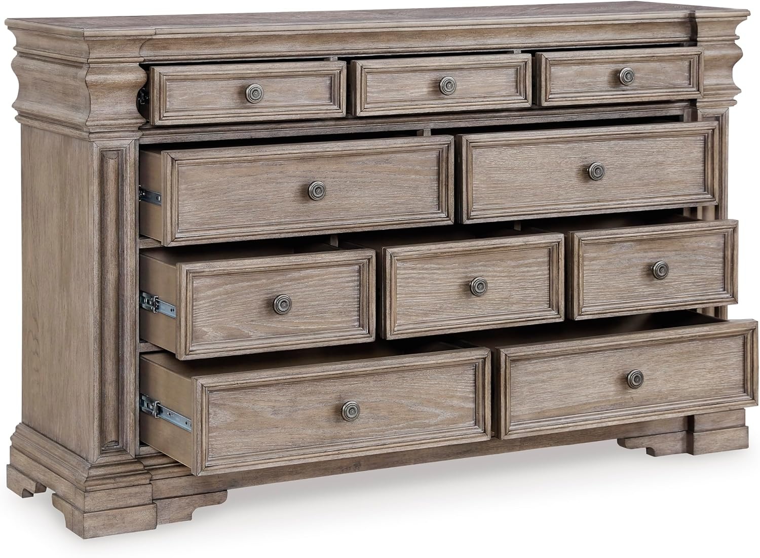 image:imageSignature Design by Ashley Robbinsdale Transitional 54 in 6Drawer Dresser and Mirror with Felt Lined Top WhiteLight Grayish Brown