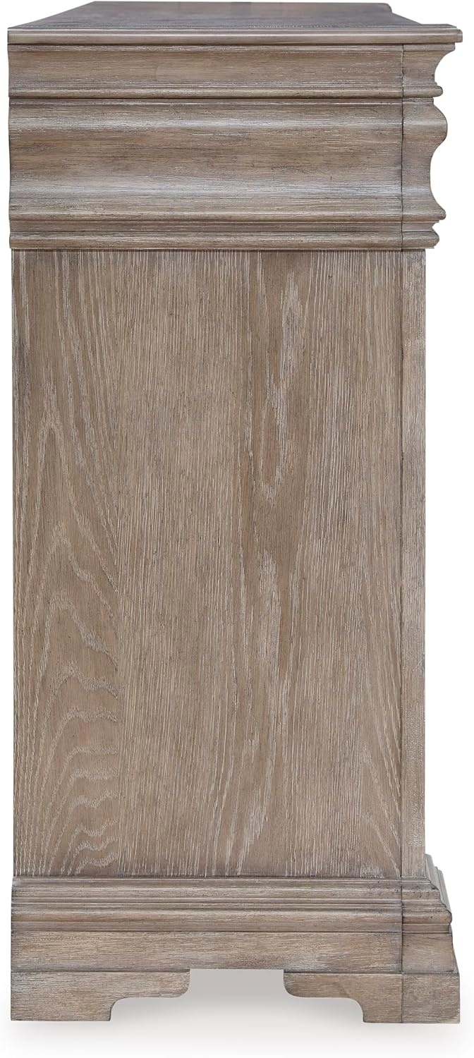 image:imageSignature Design by Ashley Robbinsdale Transitional 54 in 6Drawer Dresser and Mirror with Felt Lined Top WhiteLight Grayish Brown
