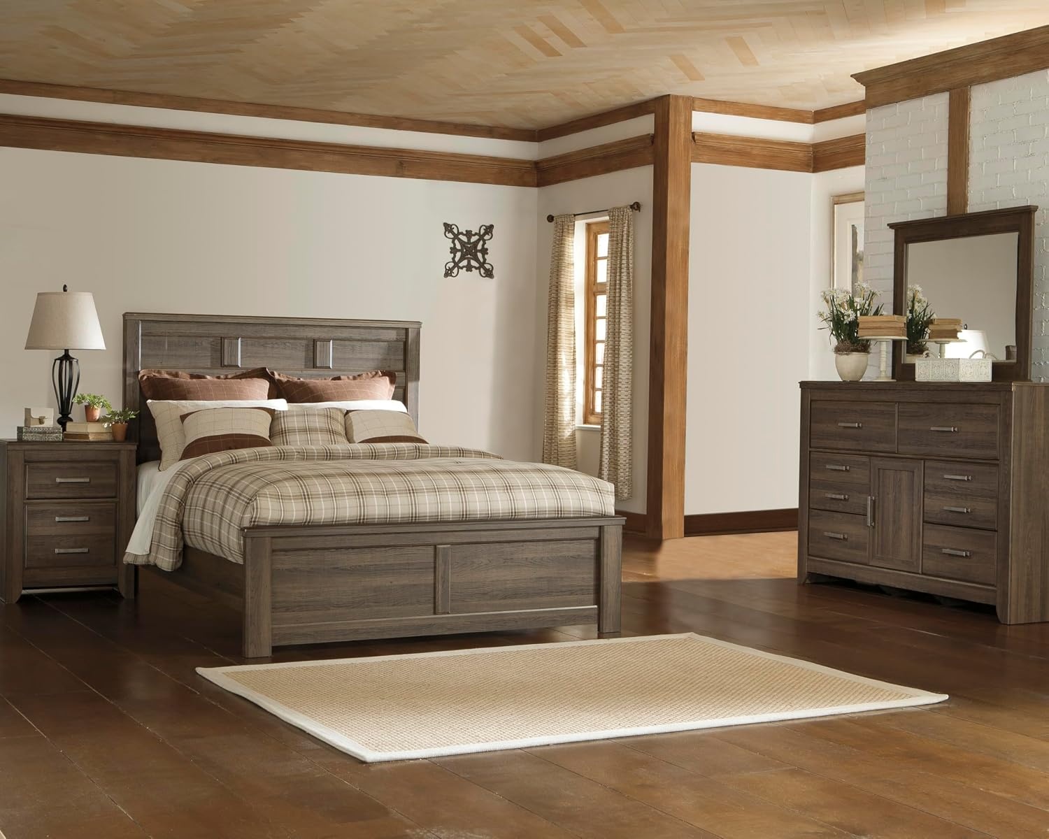 image:imageSignature Design by Ashley Robbinsdale Transitional 54 in 6Drawer Dresser and Mirror with Felt Lined Top WhiteNatural Brown