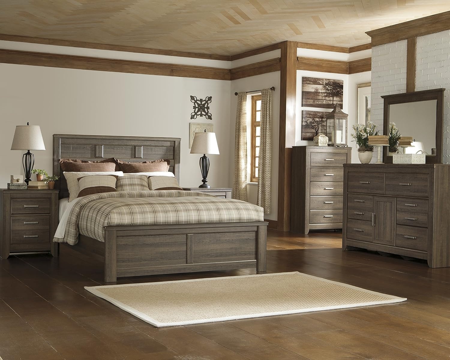 image:imageSignature Design by Ashley Robbinsdale Transitional 54 in 6Drawer Dresser and Mirror with Felt Lined Top WhiteNatural Brown