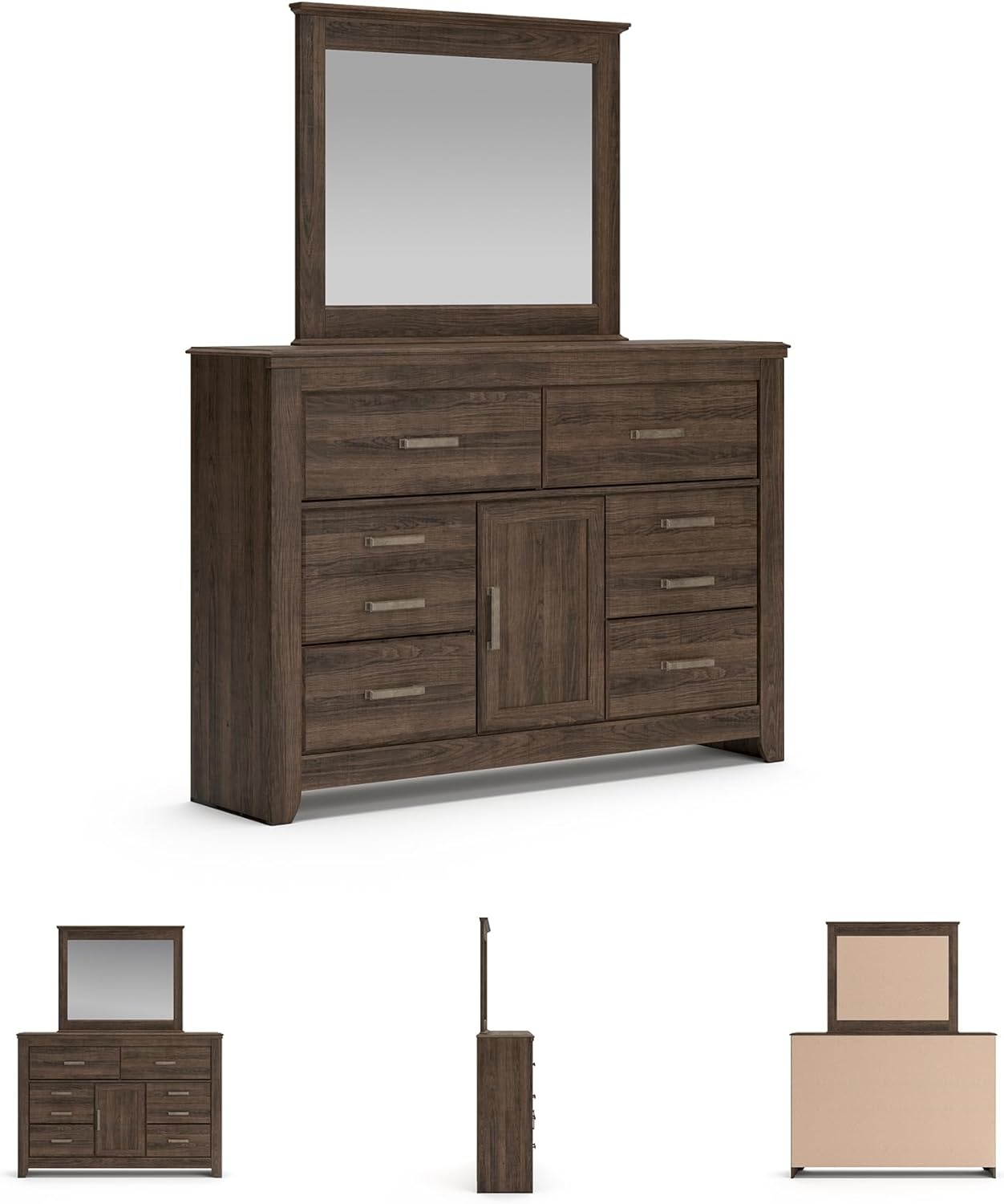image:imageSignature Design by Ashley Robbinsdale Transitional 54 in 6Drawer Dresser and Mirror with Felt Lined Top WhiteNatural Brown