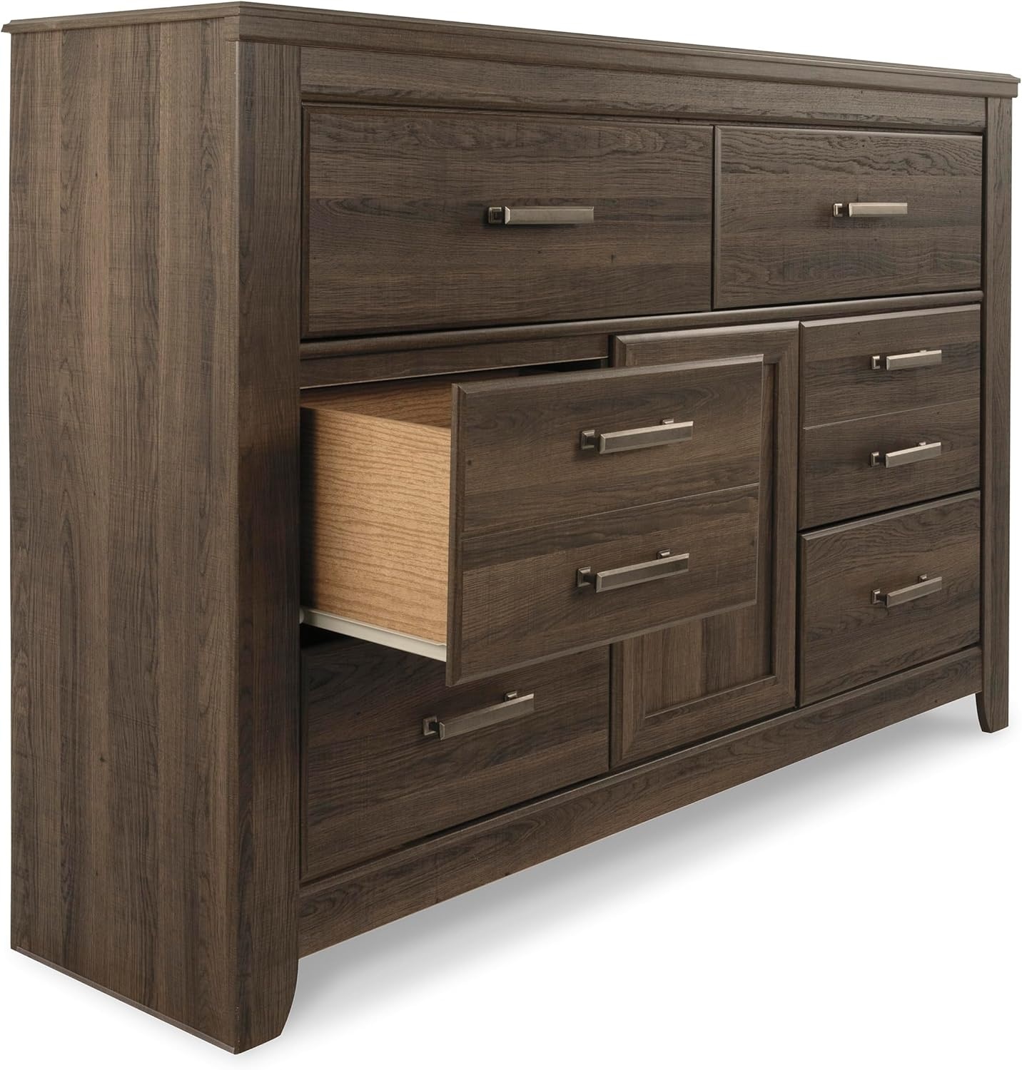 image:imageSignature Design by Ashley Robbinsdale Transitional 54 in 6Drawer Dresser and Mirror with Felt Lined Top WhiteNatural Brown