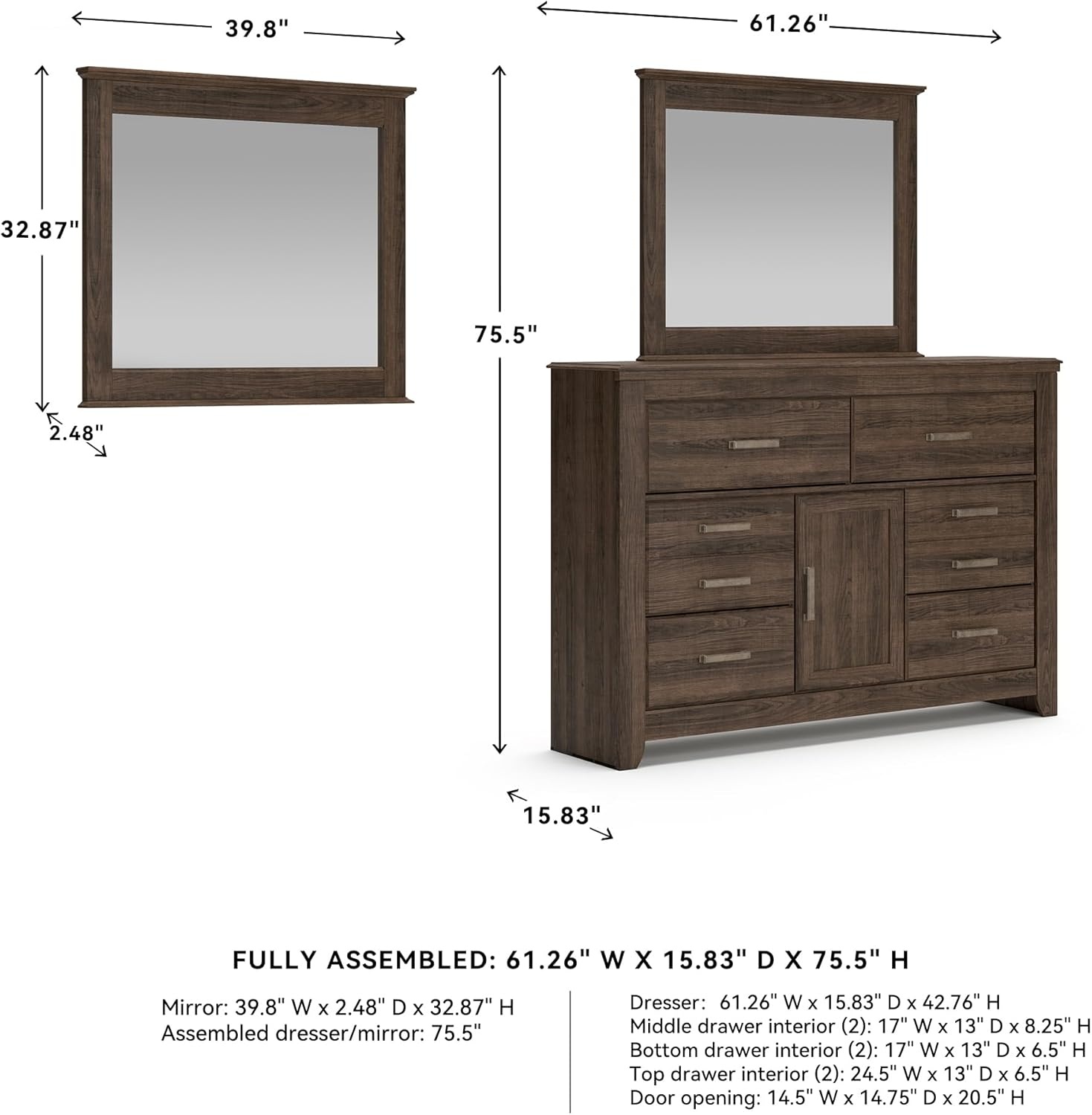 image:imageSignature Design by Ashley Robbinsdale Transitional 54 in 6Drawer Dresser and Mirror with Felt Lined Top WhiteNatural Brown