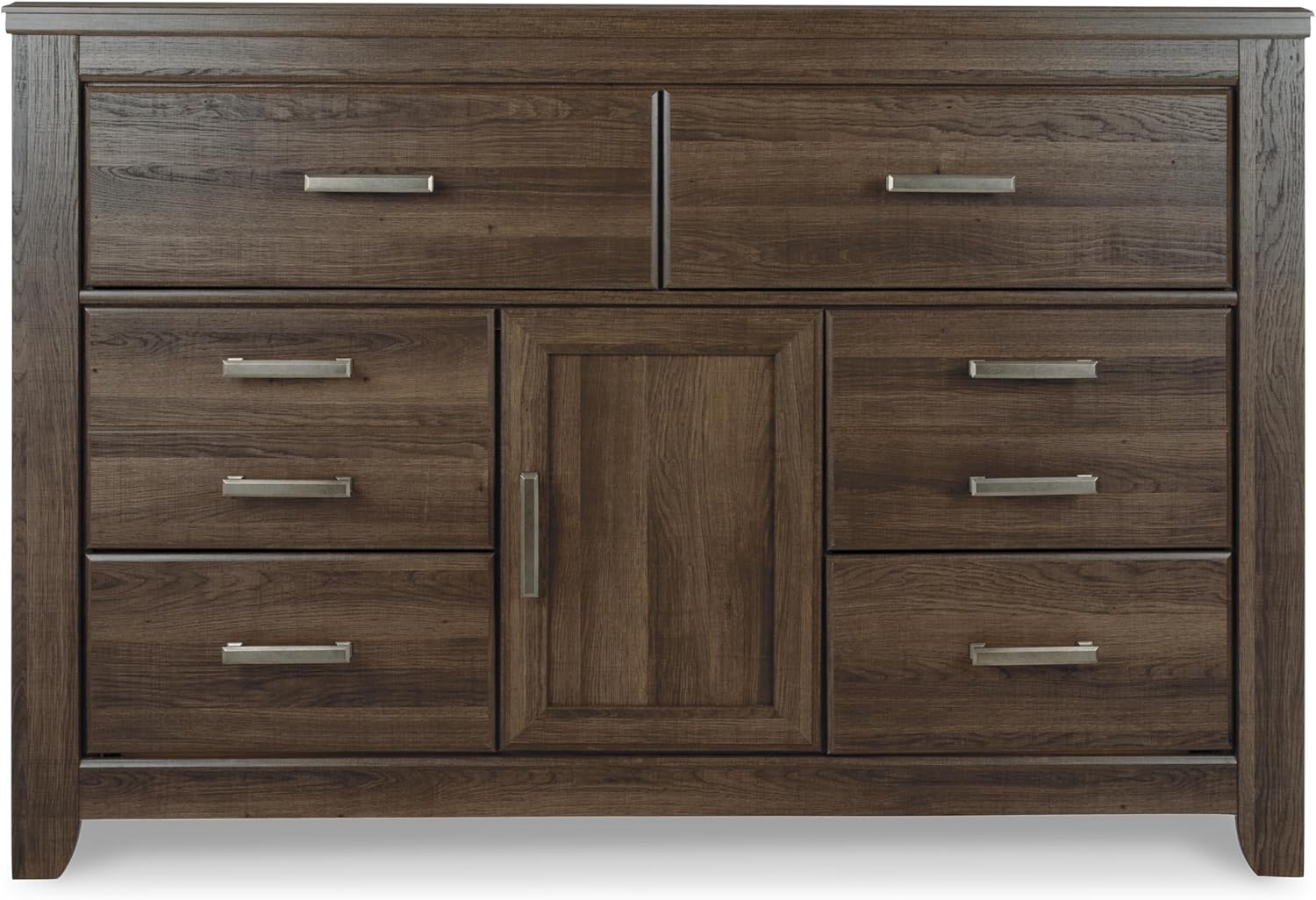 image:imageSignature Design by Ashley Robbinsdale Transitional 54 in 6Drawer Dresser and Mirror with Felt Lined Top WhiteNatural Brown