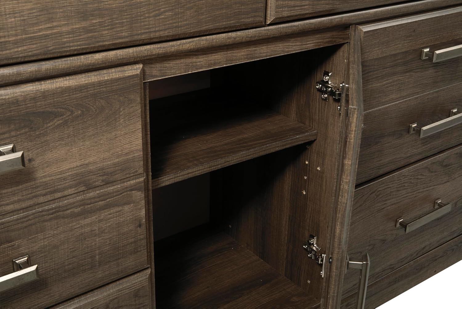 image:imageSignature Design by Ashley Robbinsdale Transitional 54 in 6Drawer Dresser and Mirror with Felt Lined Top WhiteNatural Brown