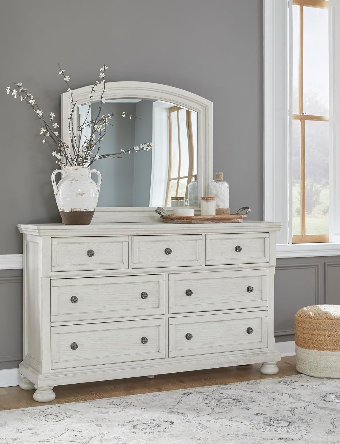 image:imageSignature Design by Ashley Robbinsdale Transitional 54 in 6Drawer Dresser and Mirror with Felt Lined Top WhiteWhite