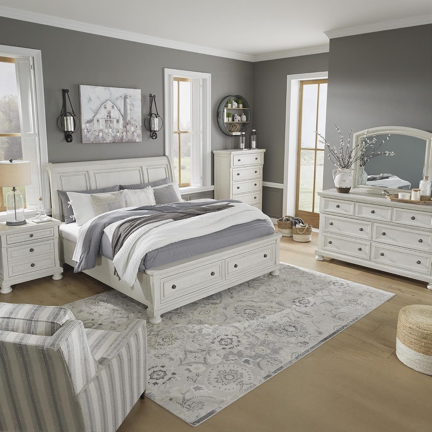 image:imageSignature Design by Ashley Robbinsdale Transitional 54 in 6Drawer Dresser and Mirror with Felt Lined Top WhiteWhite