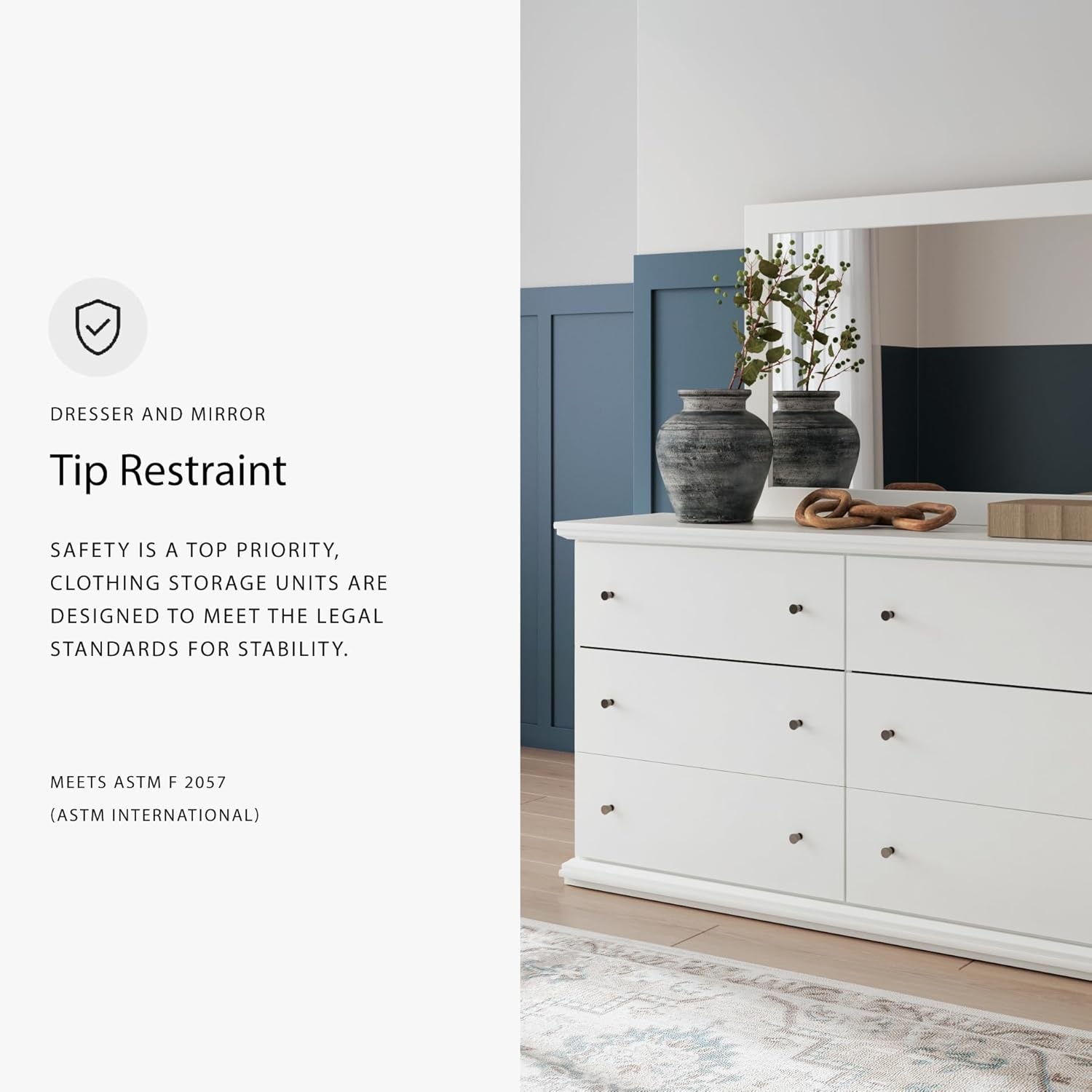 image:imageSignature Design by Ashley Robbinsdale Transitional 54 in 6Drawer Dresser and Mirror with Felt Lined Top WhiteWhite