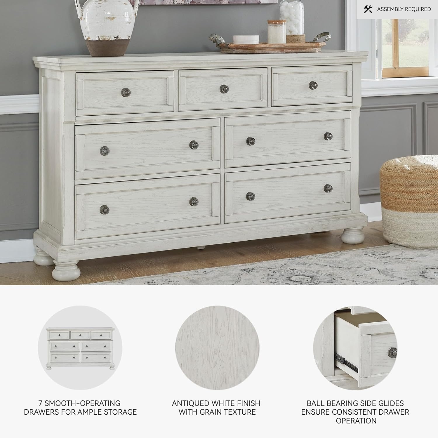image:imageSignature Design by Ashley Robbinsdale Transitional 54 in 6Drawer Dresser and Mirror with Felt Lined Top WhiteWhite