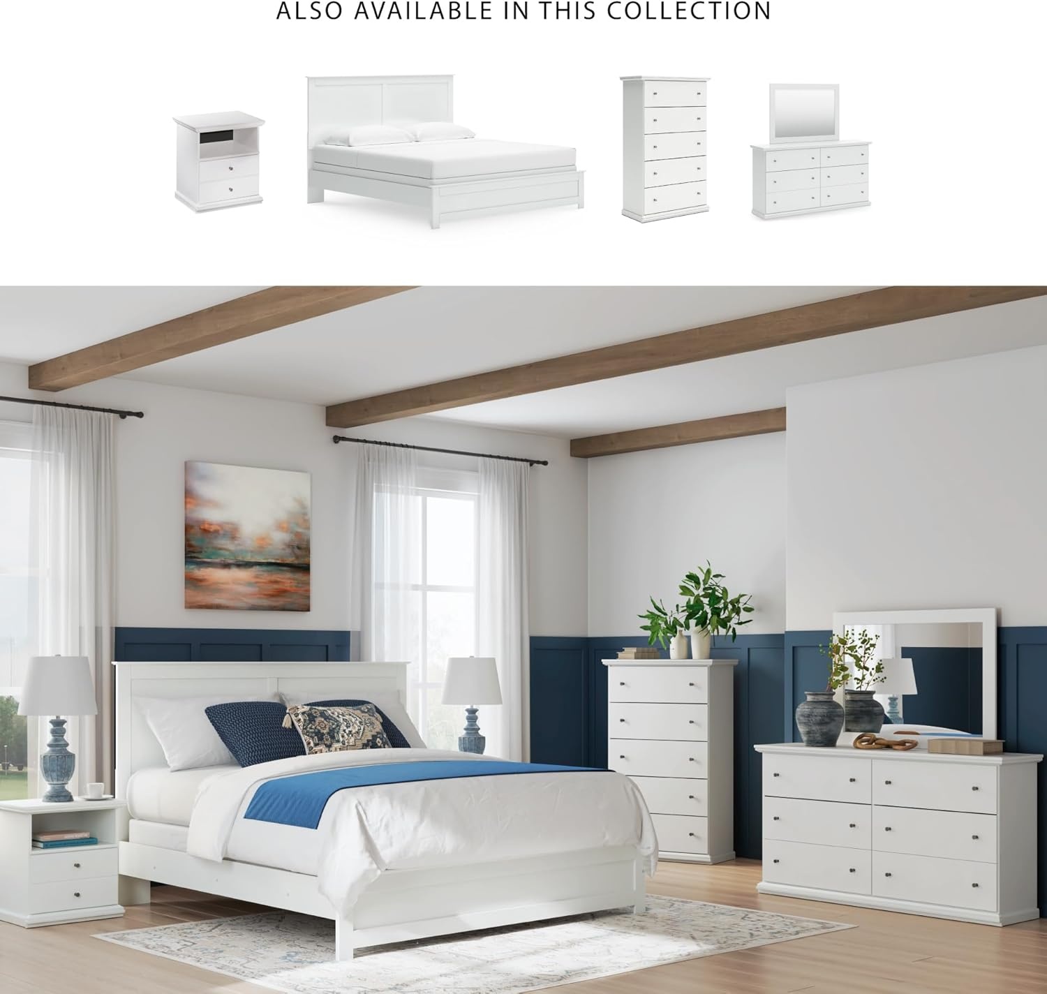 image:imageSignature Design by Ashley Robbinsdale Transitional 54 in 6Drawer Dresser and Mirror with Felt Lined Top WhiteWhite