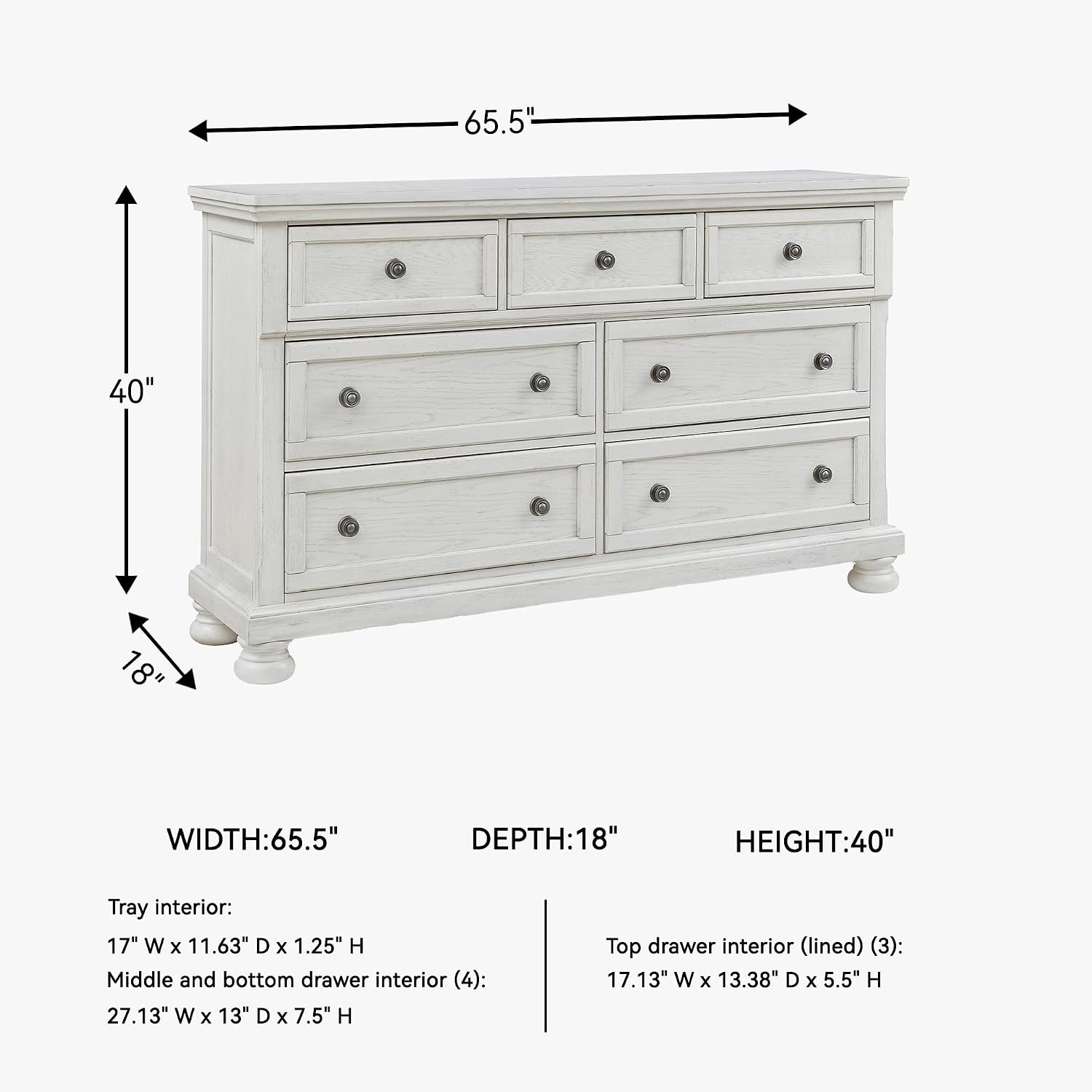 image:imageSignature Design by Ashley Robbinsdale Transitional 54 in 6Drawer Dresser and Mirror with Felt Lined Top WhiteWhite