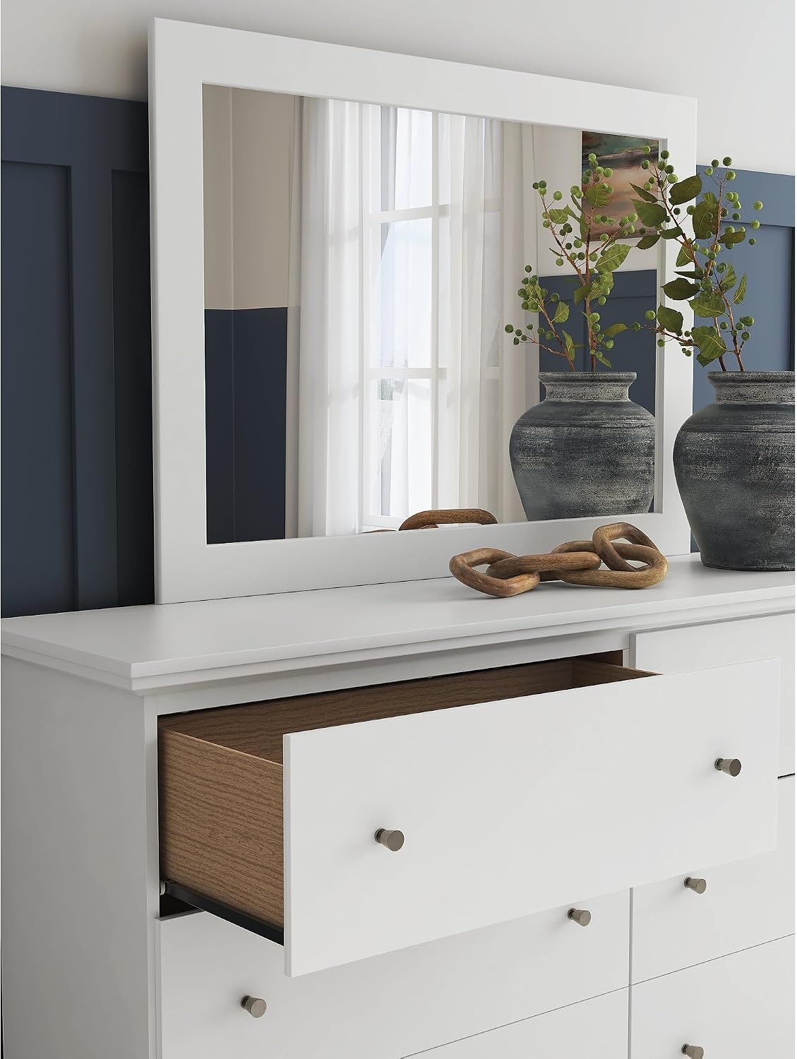 image:imageSignature Design by Ashley Robbinsdale Transitional 54 in 6Drawer Dresser and Mirror with Felt Lined Top WhiteWhite