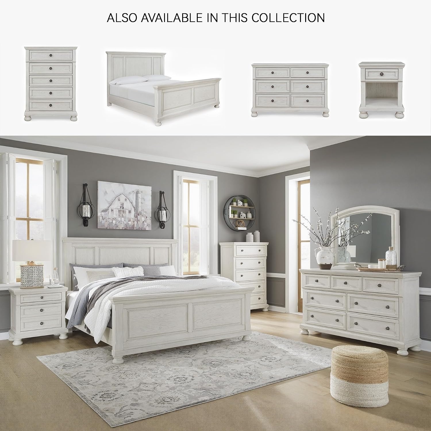 image:imageSignature Design by Ashley Robbinsdale Transitional 54 in 6Drawer Dresser and Mirror with Felt Lined Top WhiteWhite