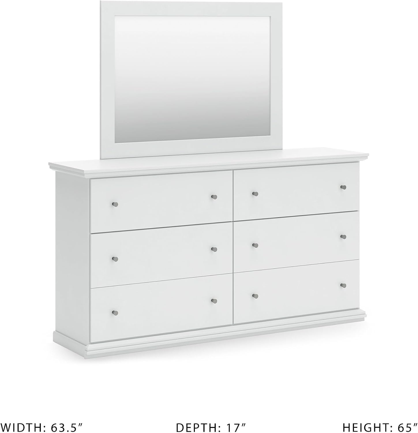 image:imageSignature Design by Ashley Robbinsdale Transitional 54 in 6Drawer Dresser and Mirror with Felt Lined Top WhiteWhite