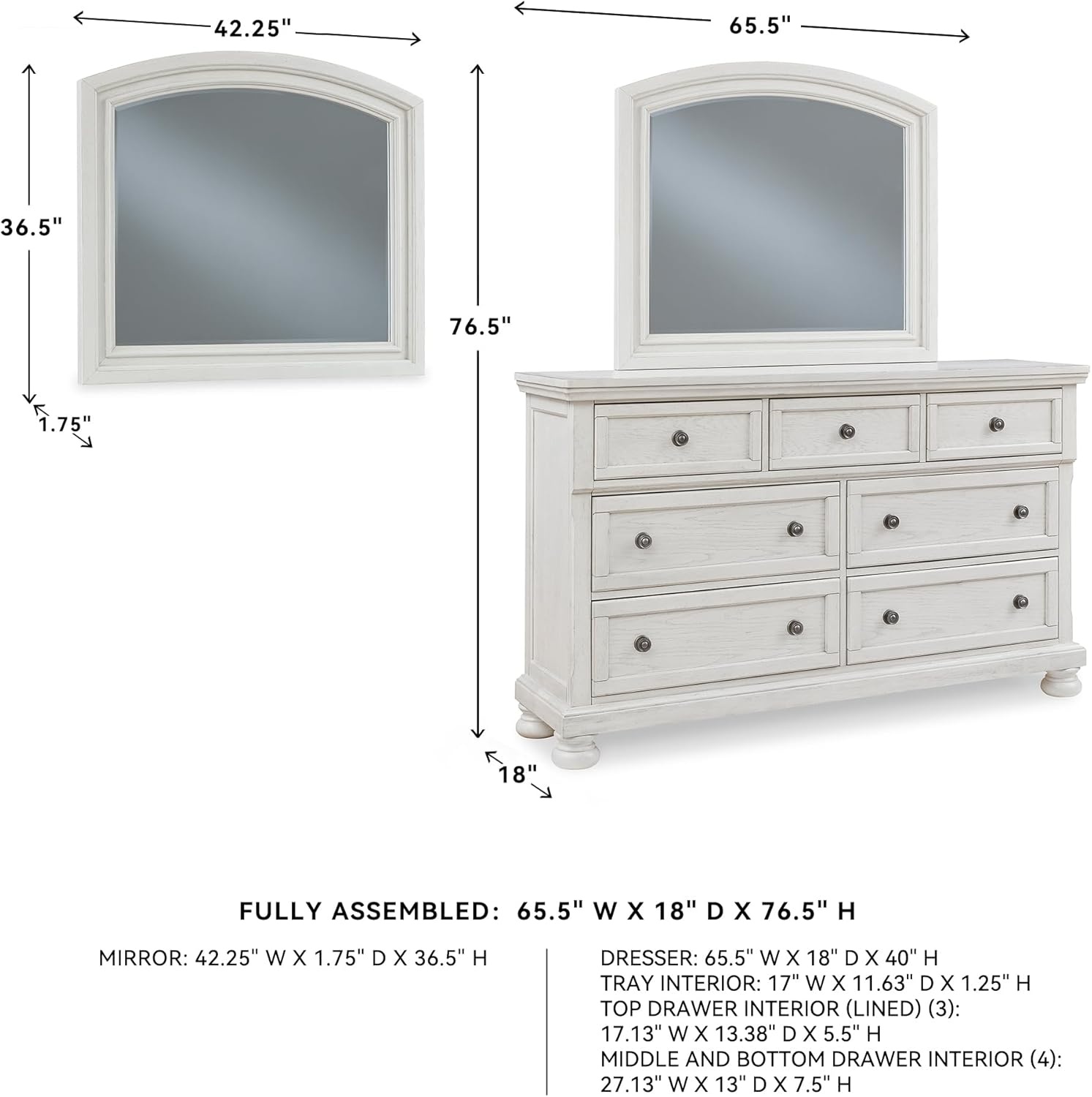 image:imageSignature Design by Ashley Robbinsdale Transitional 54 in 6Drawer Dresser and Mirror with Felt Lined Top WhiteWhitewash