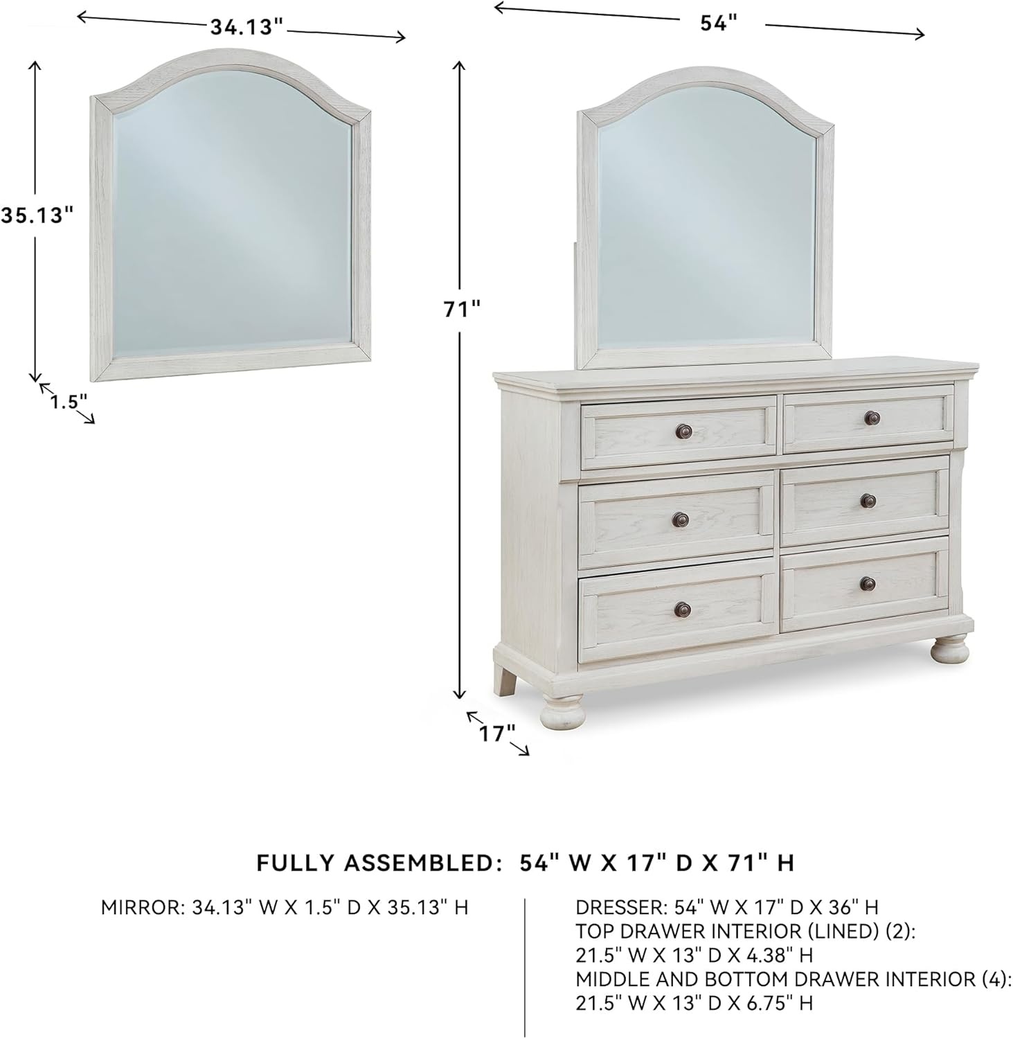 image:imageSignature Design by Ashley Robbinsdale Transitional 54 in 6Drawer Dresser and Mirror with Felt Lined Top WhiteWhitewash