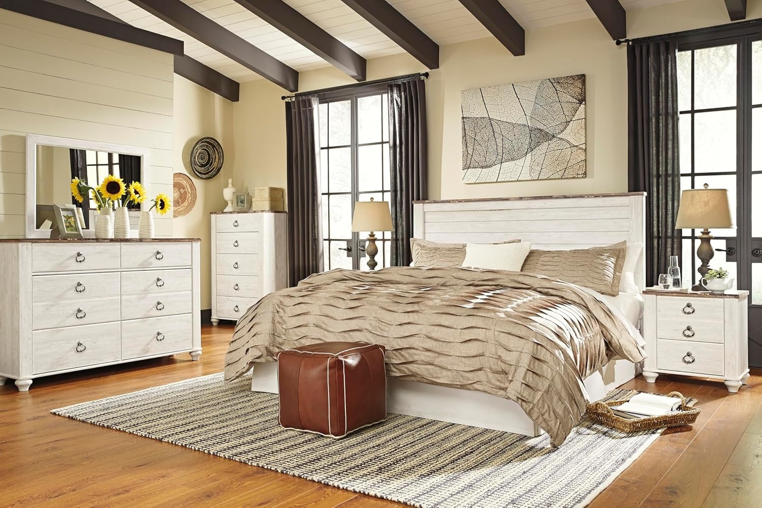 image:imageSignature Design by Ashley Robbinsdale Transitional 54 in 6Drawer Dresser and Mirror with Felt Lined Top WhiteWhitewashBrown