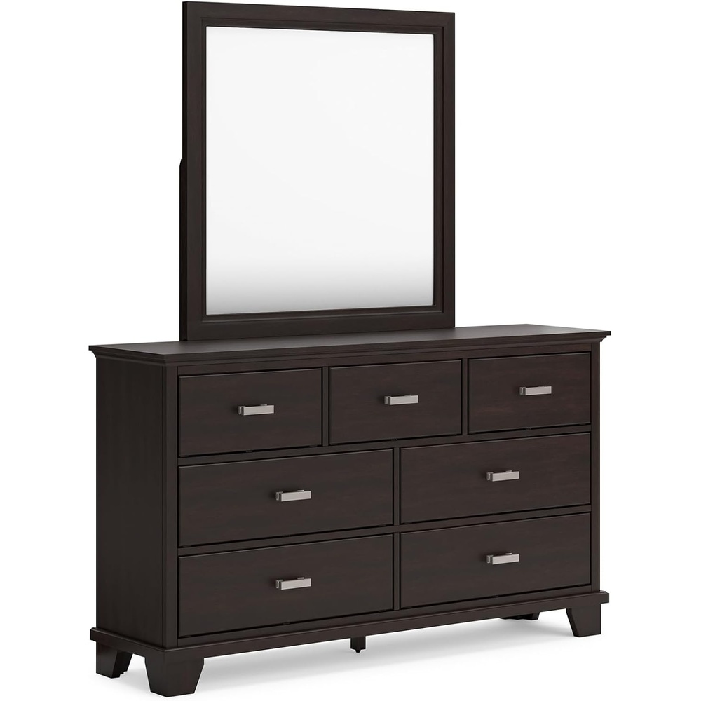 image:imageSignature Design by Ashley Robbinsdale Transitional 54 in 6Drawer Dresser and Mirror with Felt Lined Top WhiteBlackish Brown