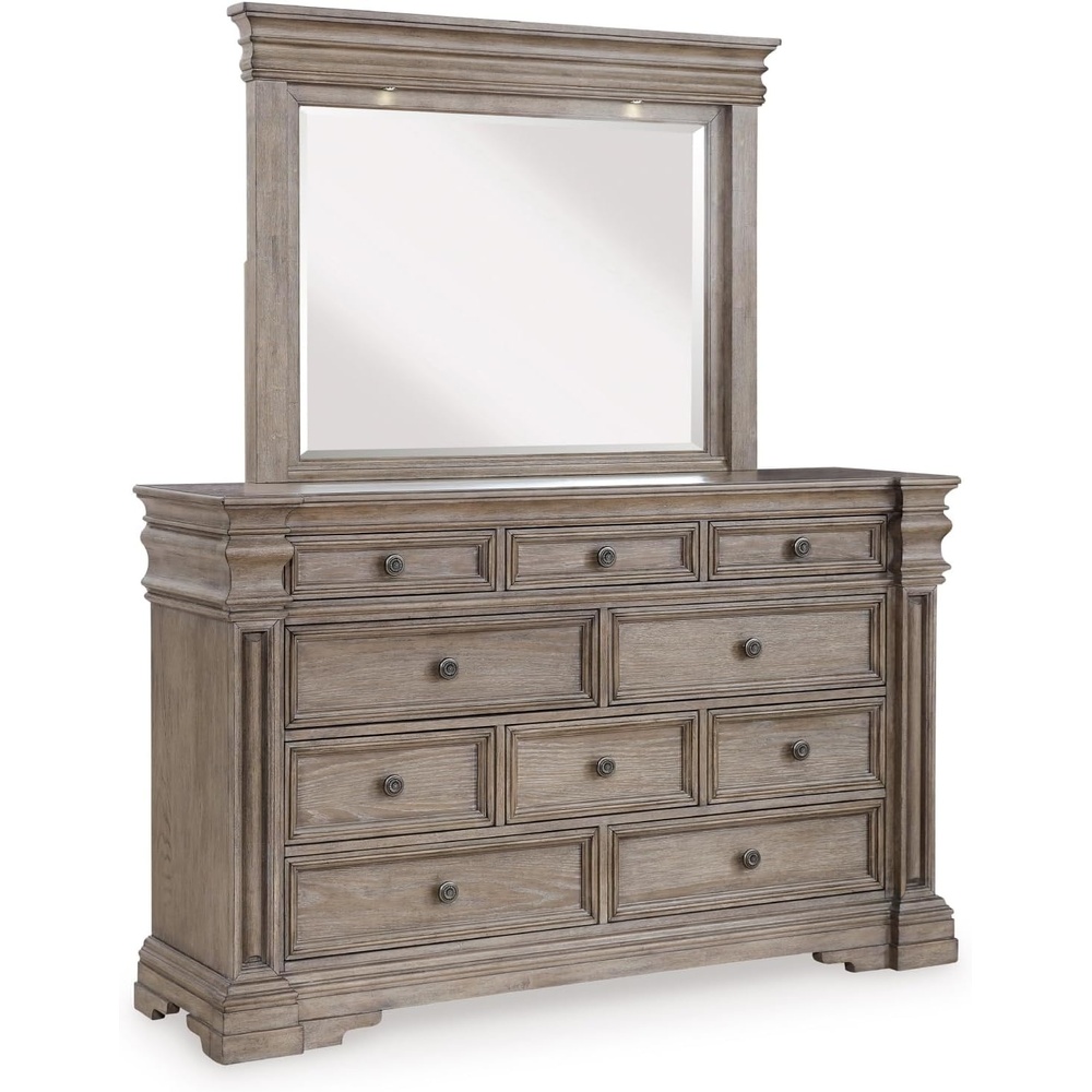 image:imageSignature Design by Ashley Robbinsdale Transitional 54 in 6Drawer Dresser and Mirror with Felt Lined Top WhiteLight Grayish Brown