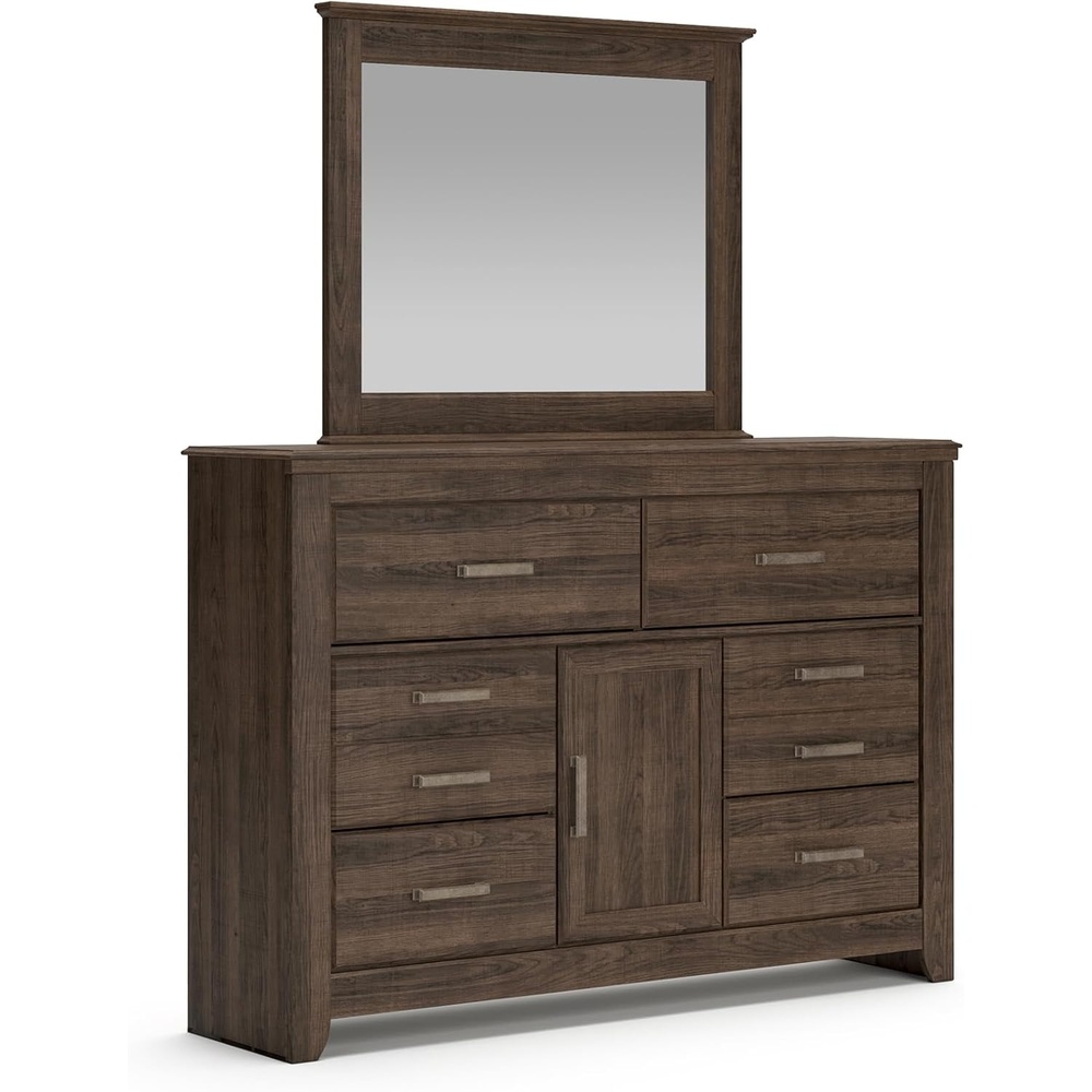 image:imageSignature Design by Ashley Robbinsdale Transitional 54 in 6Drawer Dresser and Mirror with Felt Lined Top WhiteNatural Brown