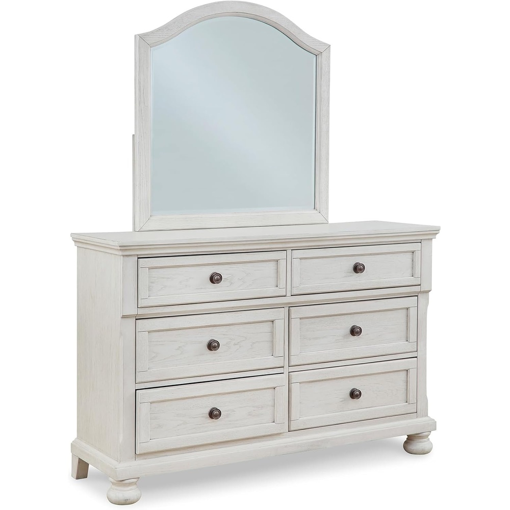 image:imageSignature Design by Ashley Robbinsdale Transitional 54 in 6Drawer Dresser and Mirror with Felt Lined Top WhiteWhitewash