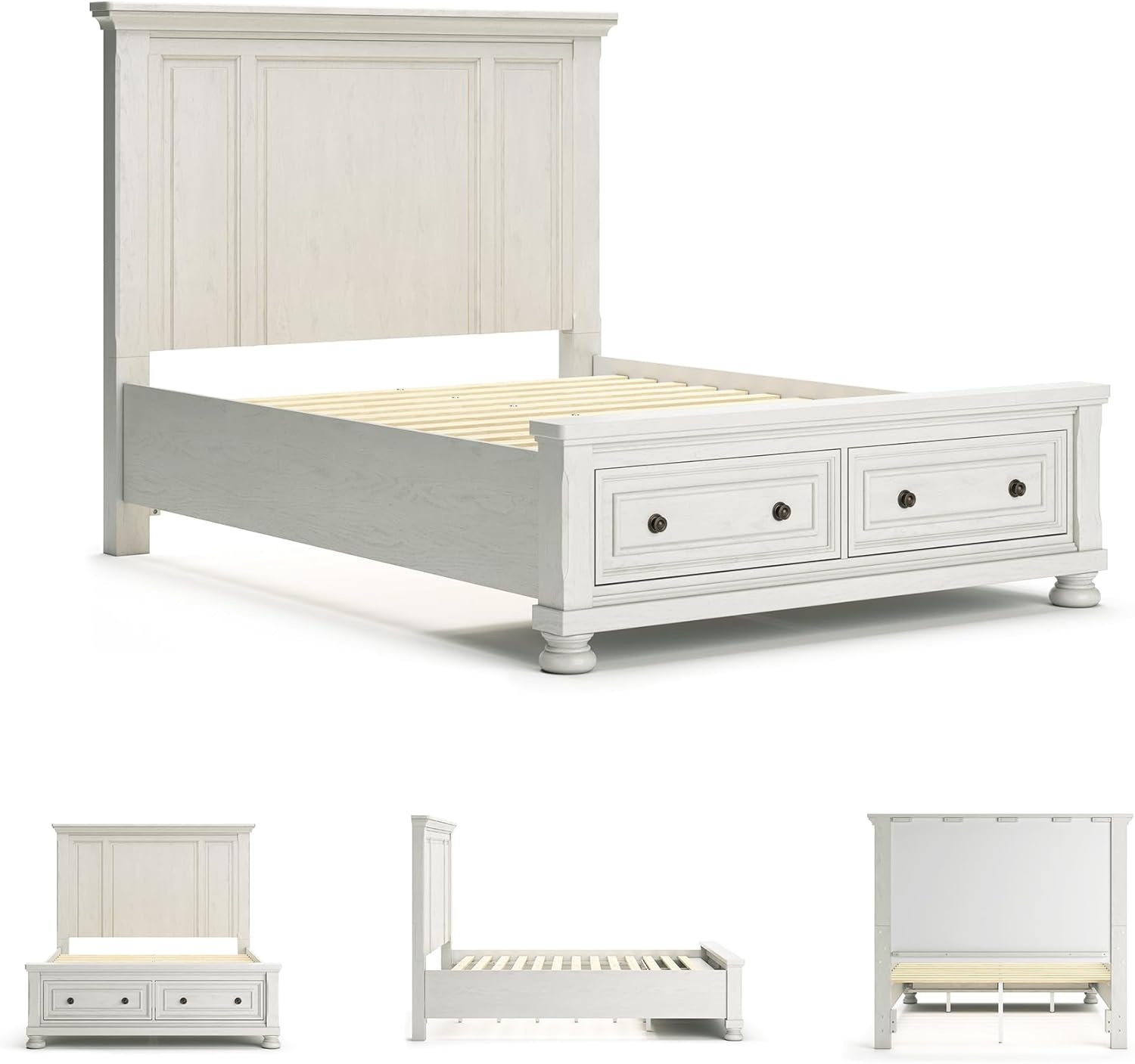 image:imageSignature Design by Ashley Robbinsdale Mirrored Vanity with Bench 52 Inch Antique White Makeup Desk Casual Wood Dressing Table for Bedroom StorageAntique White